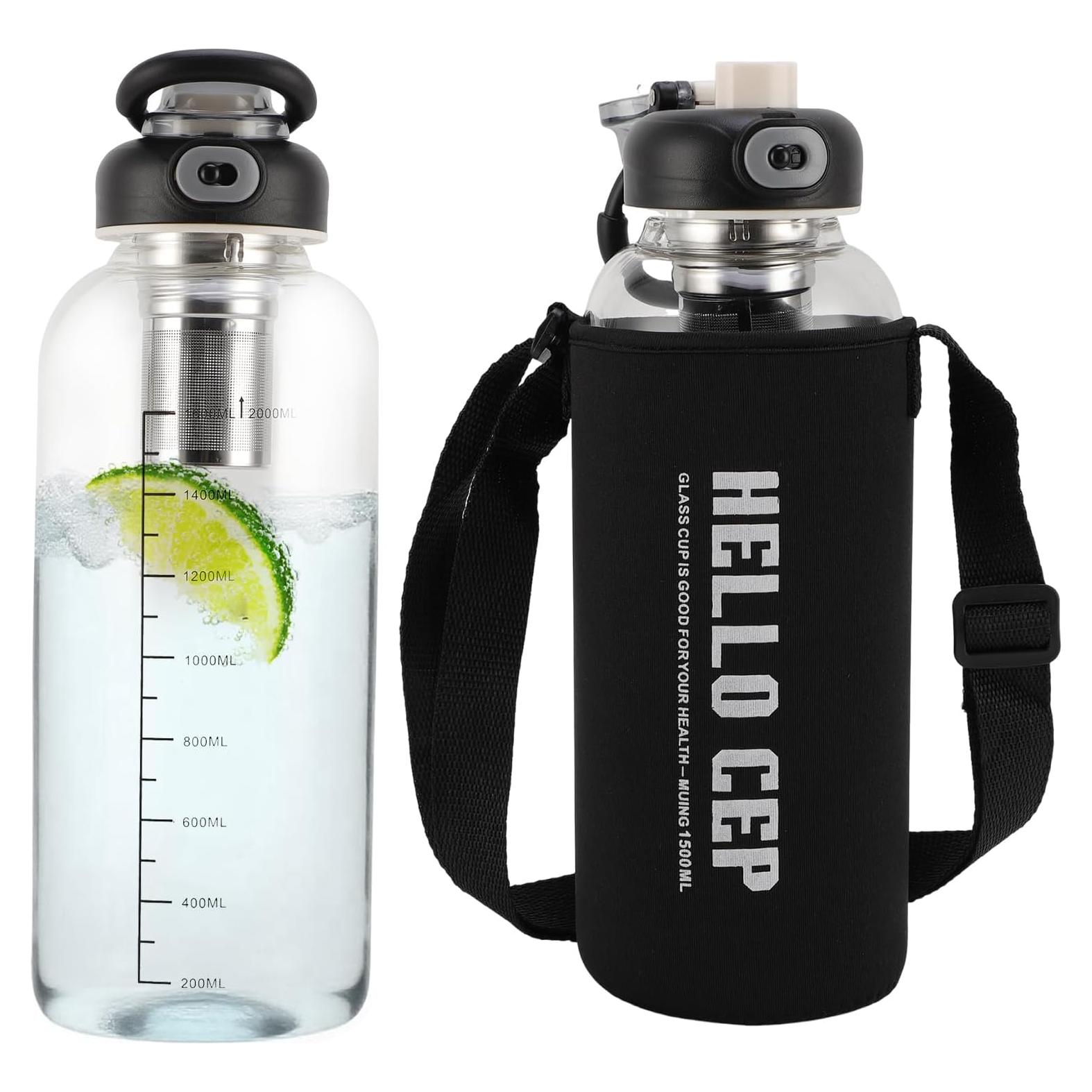 Botella de Agua de Vidrio 2L ZEMBSOYA con Pajilla y Asa