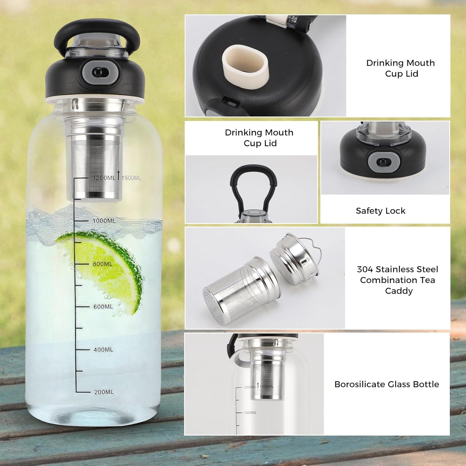 Botella de Agua de Vidrio 2L ZEMBSOYA con Pajilla y Asa