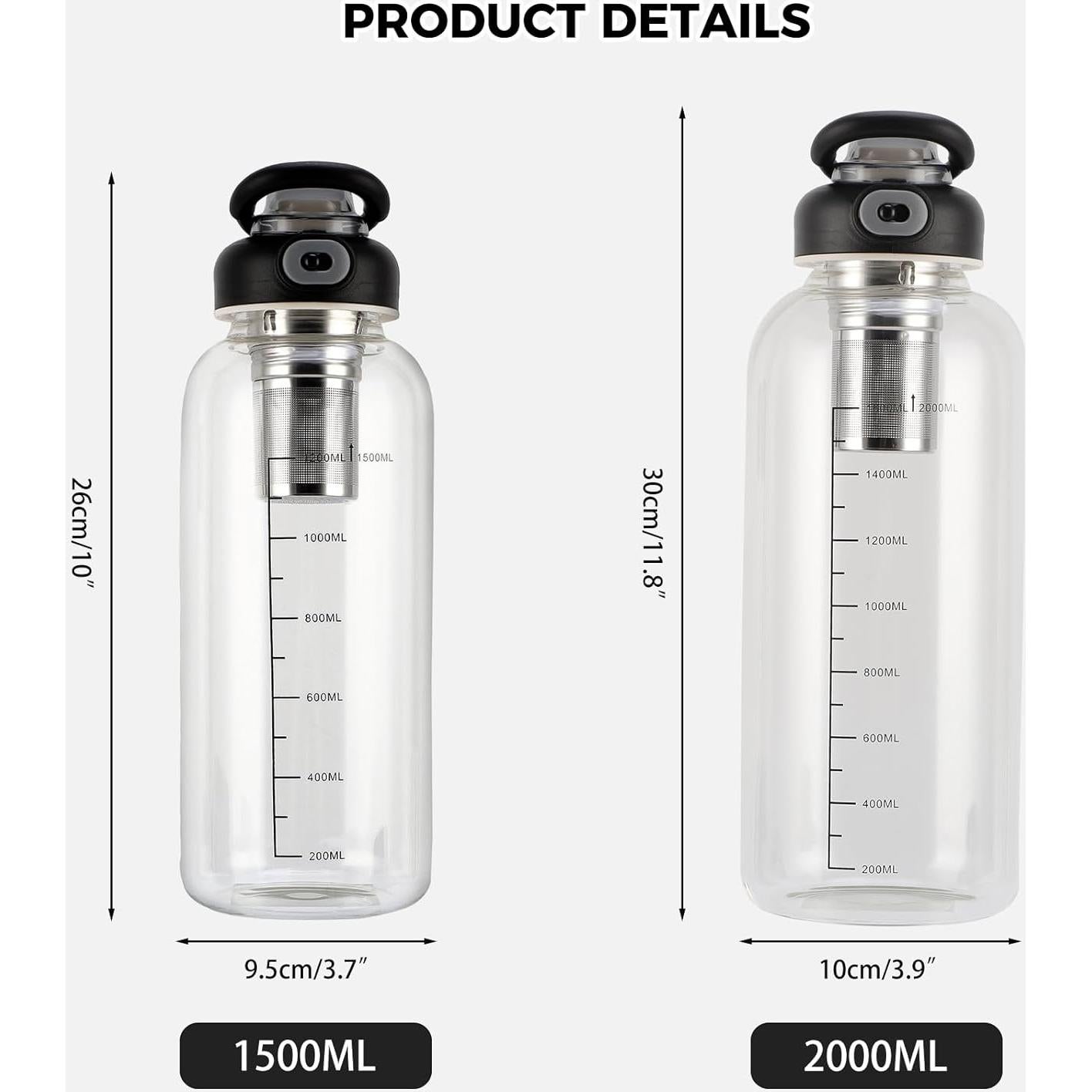 Botella de Agua de Vidrio 2L ZEMBSOYA con Pajilla y Asa