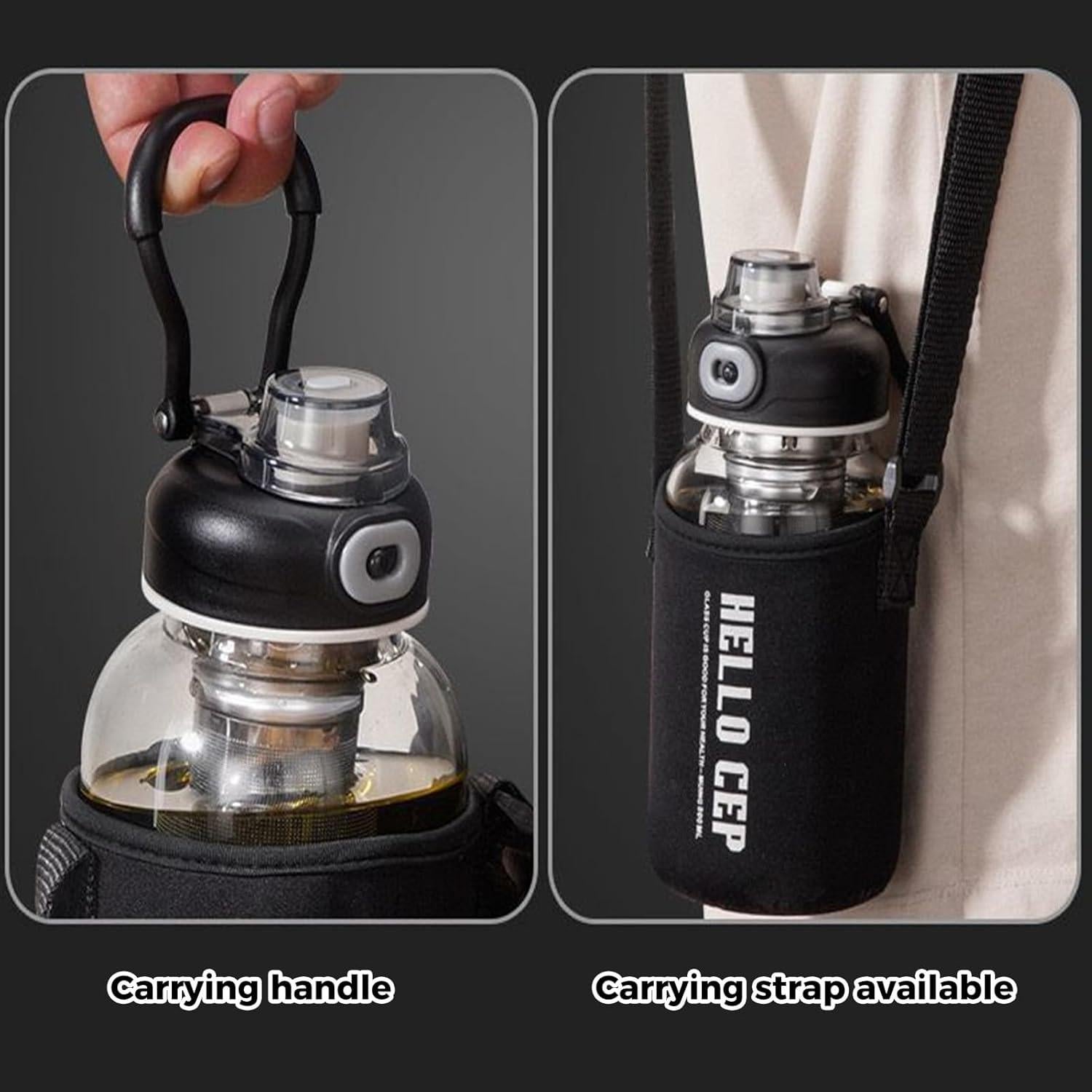 Botella de Agua de Vidrio 2L ZEMBSOYA con Pajilla y Asa