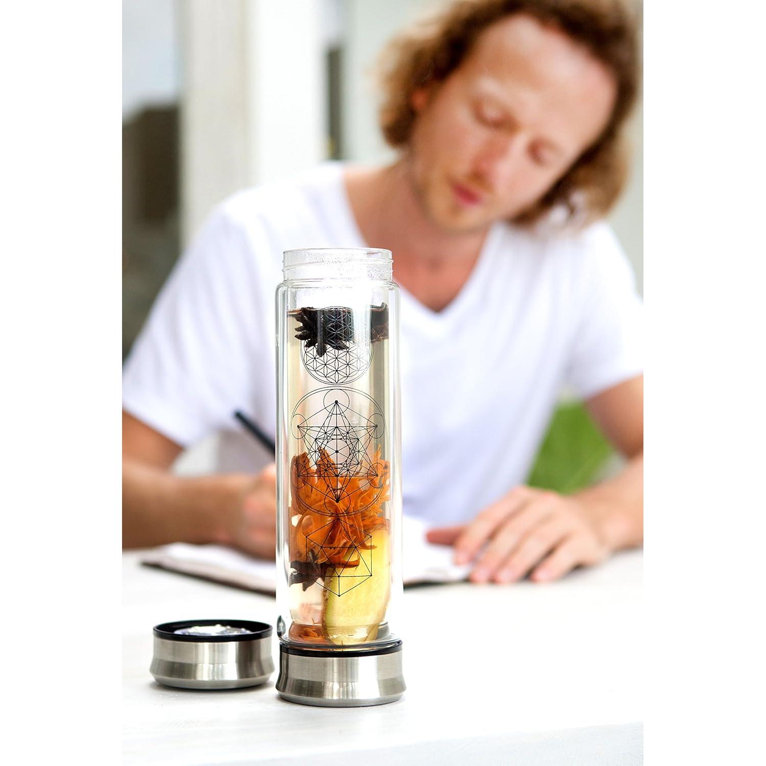 Botella Infusora de Té Sagrado Loto Amor - Vidrio Doble Pared