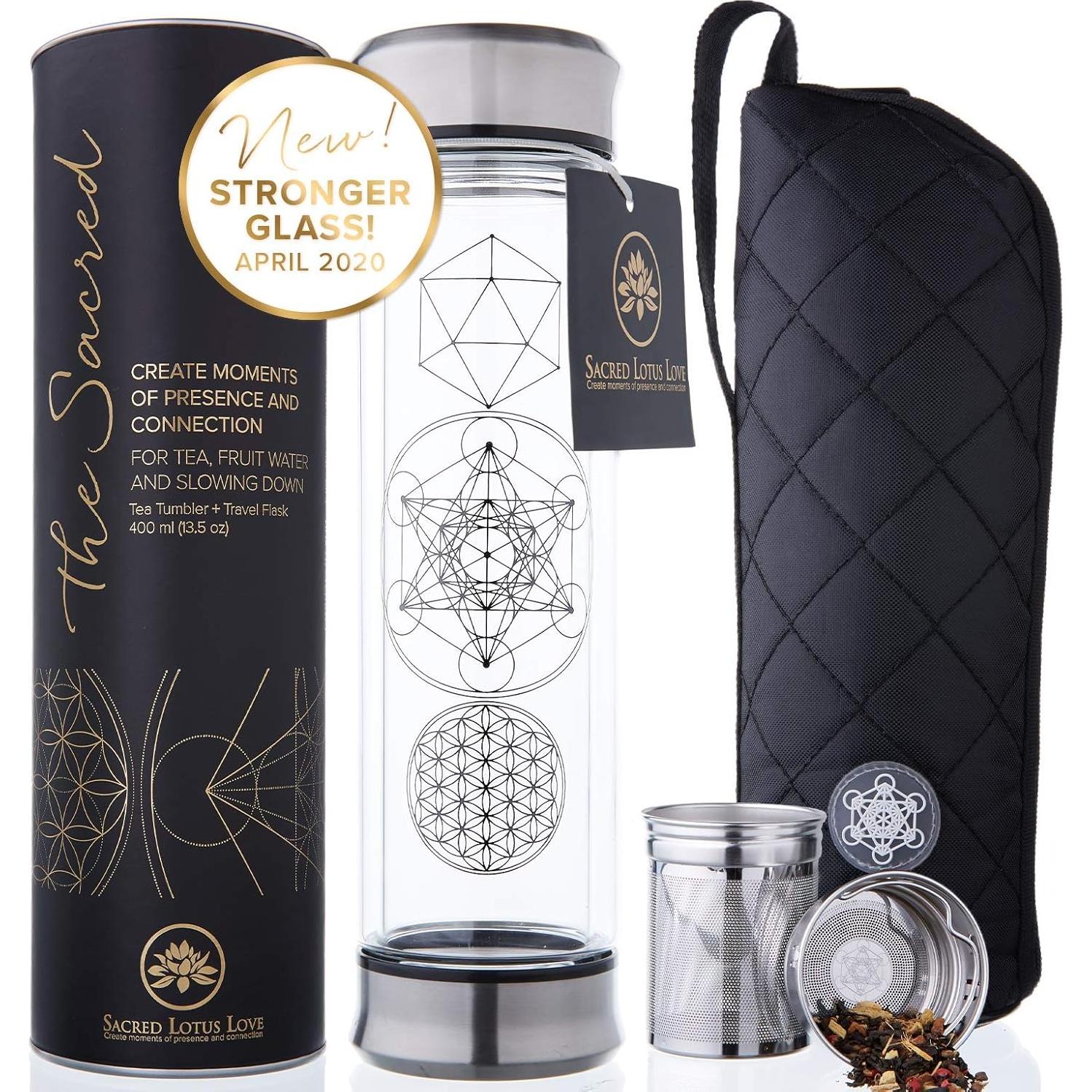 Botella Infusora de Té Sagrado Loto Amor - Vidrio Doble Pared