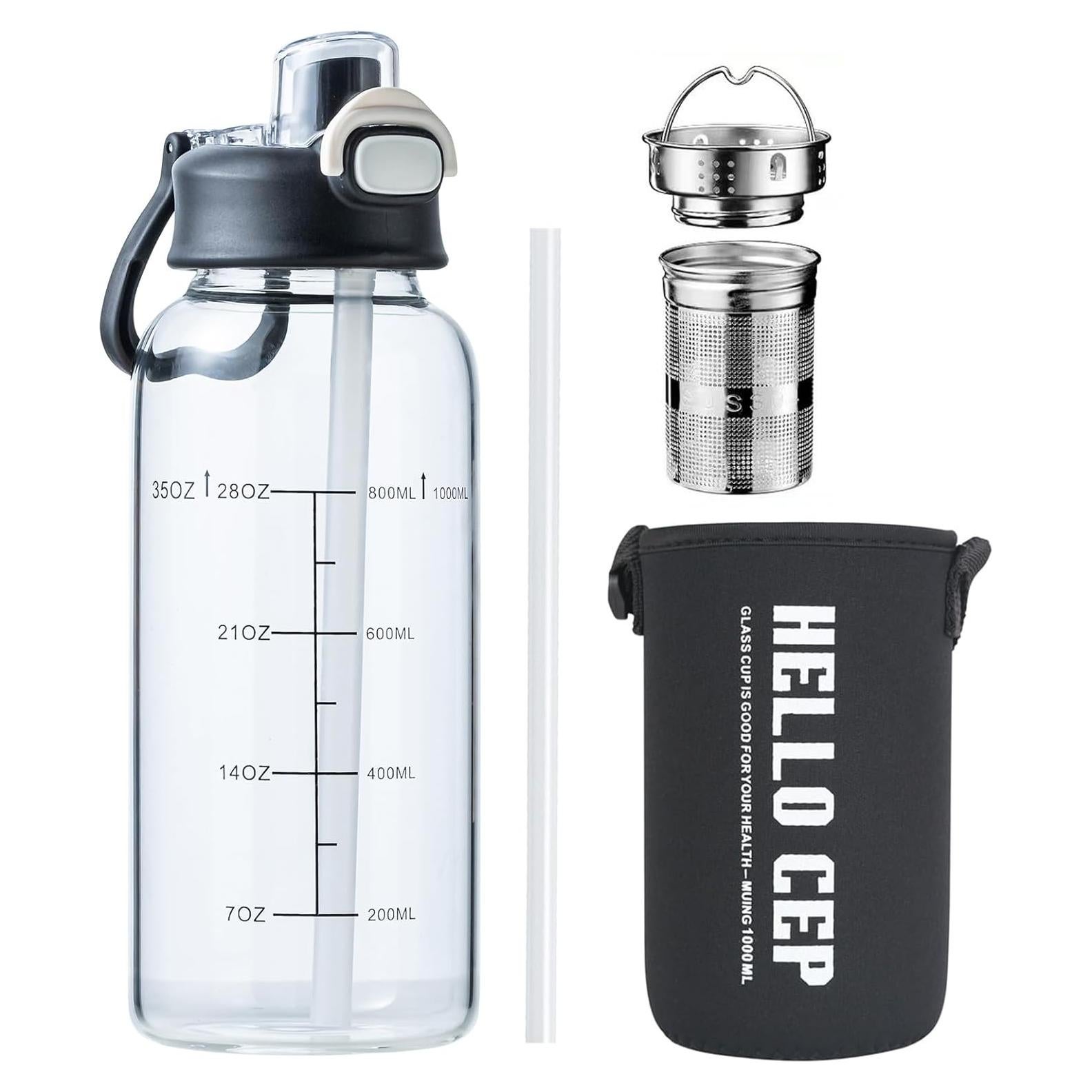 Botella de Agua de Vidrio 1L Wangsdjy con Pajilla y Infusor