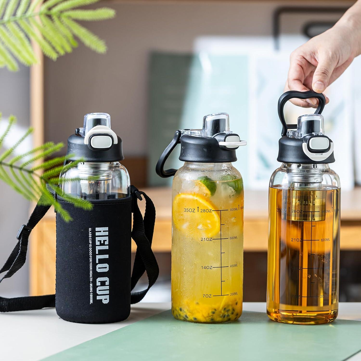 Botella de Agua de Vidrio 1L Wangsdjy con Pajilla y Infusor