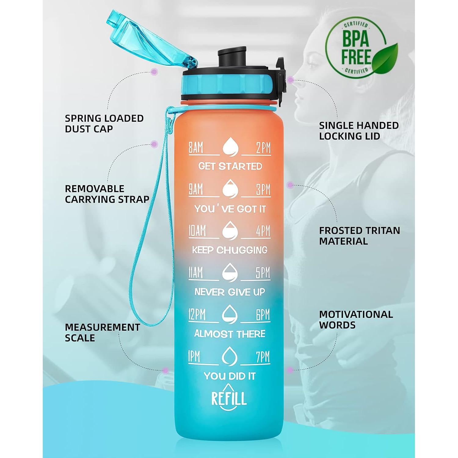 Botella de Agua Motivacional MEITAGIE 1L Antifugas BPA Libre