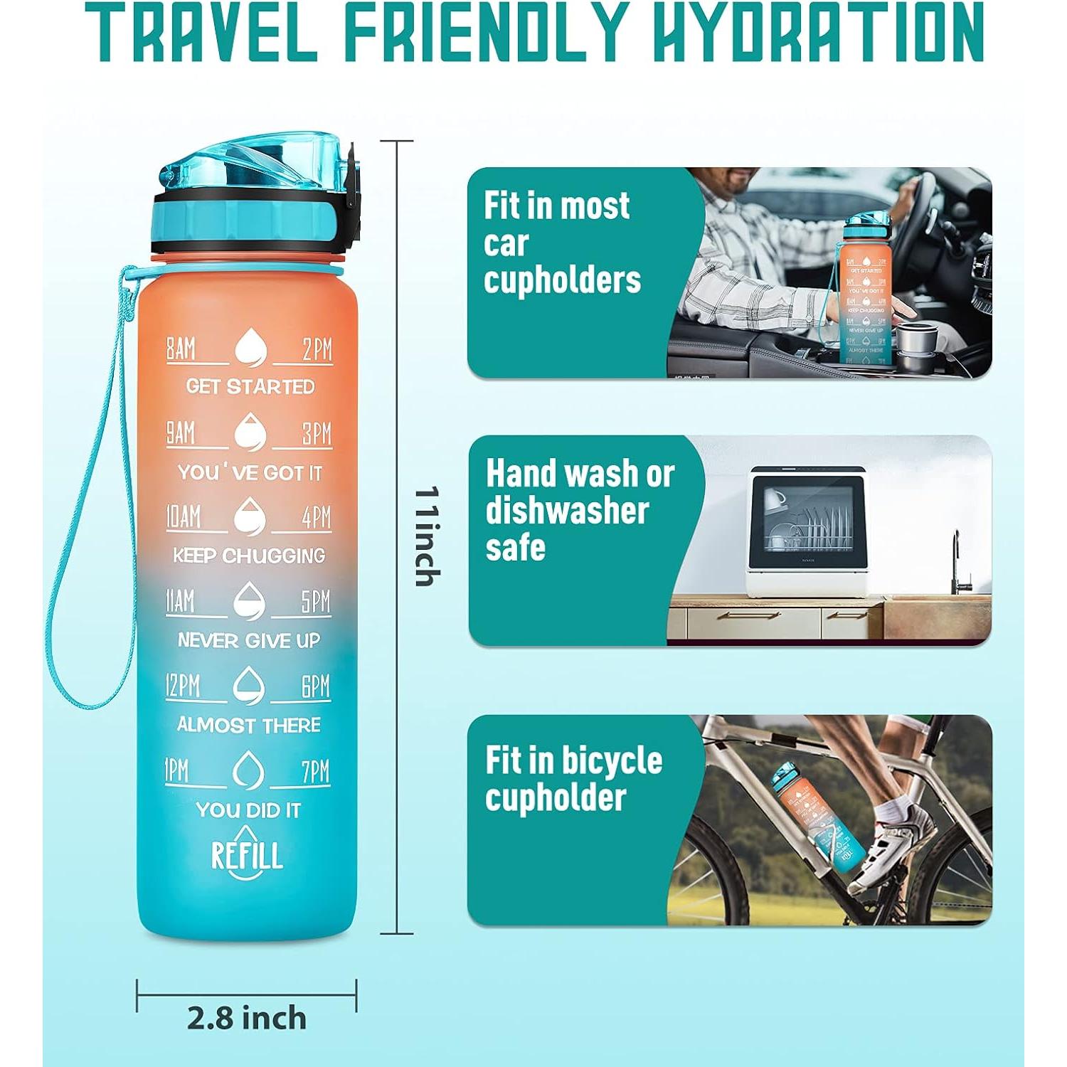 Botella de Agua Motivacional MEITAGIE 1L Antifugas BPA Libre