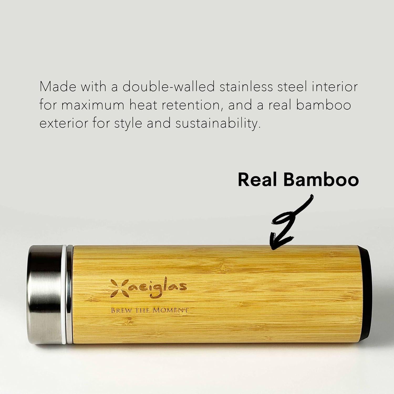Botella Infusora de Té Xaeiglas 532 ml de Bambú Aislada