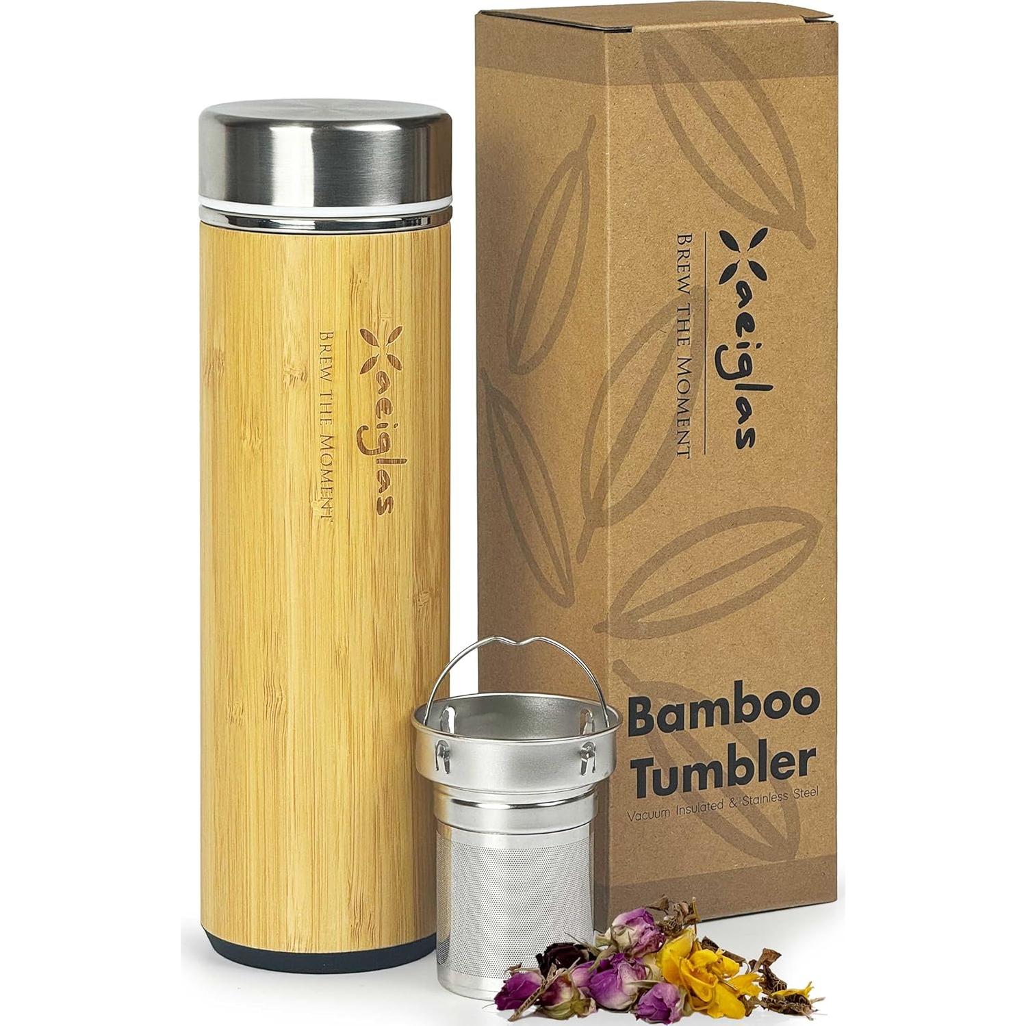 Botella Infusora de Té Xaeiglas 532 ml de Bambú Aislada