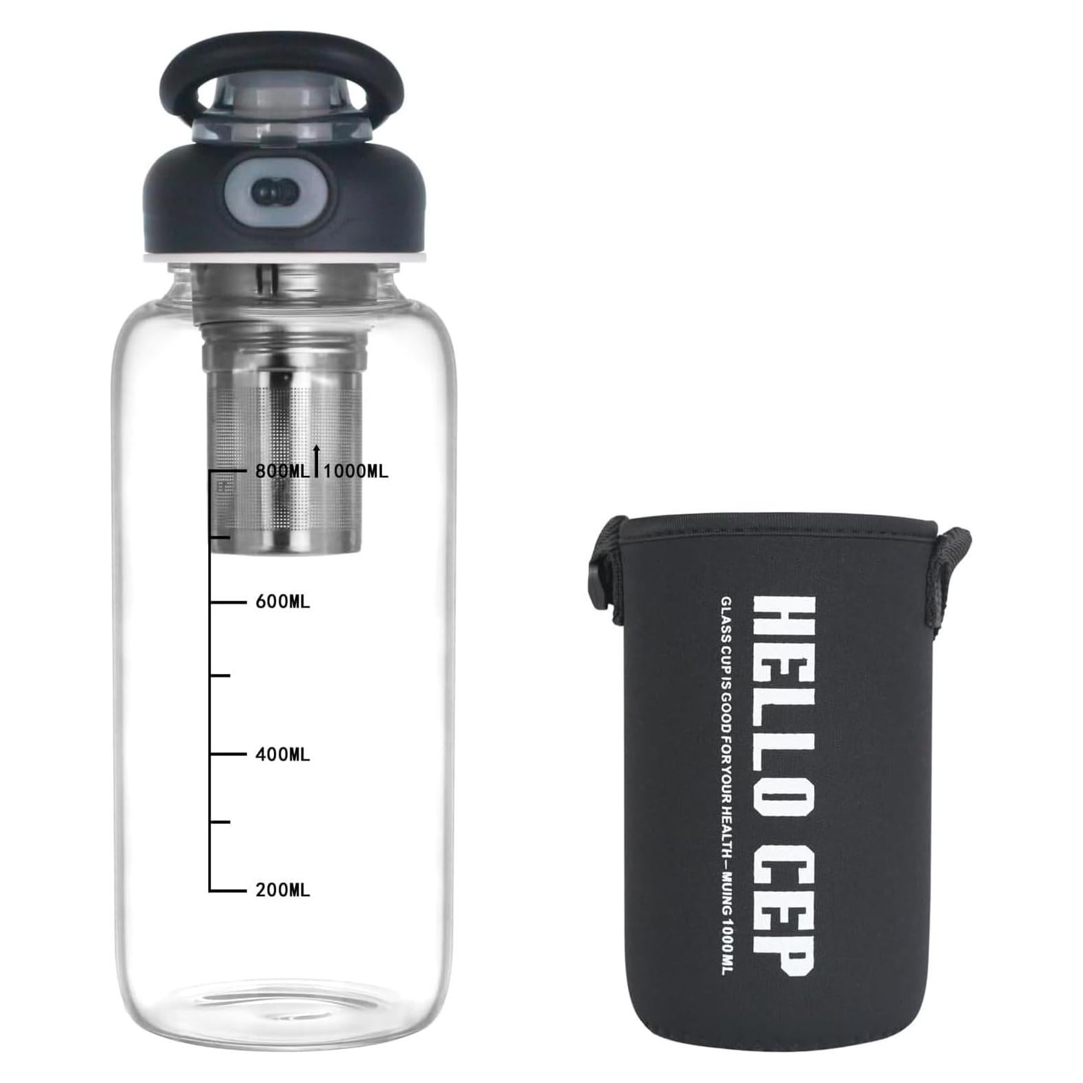 Botella de Agua de Vidrio Borosilicato DNIENKGE 1009ml a Prueba de Fugas