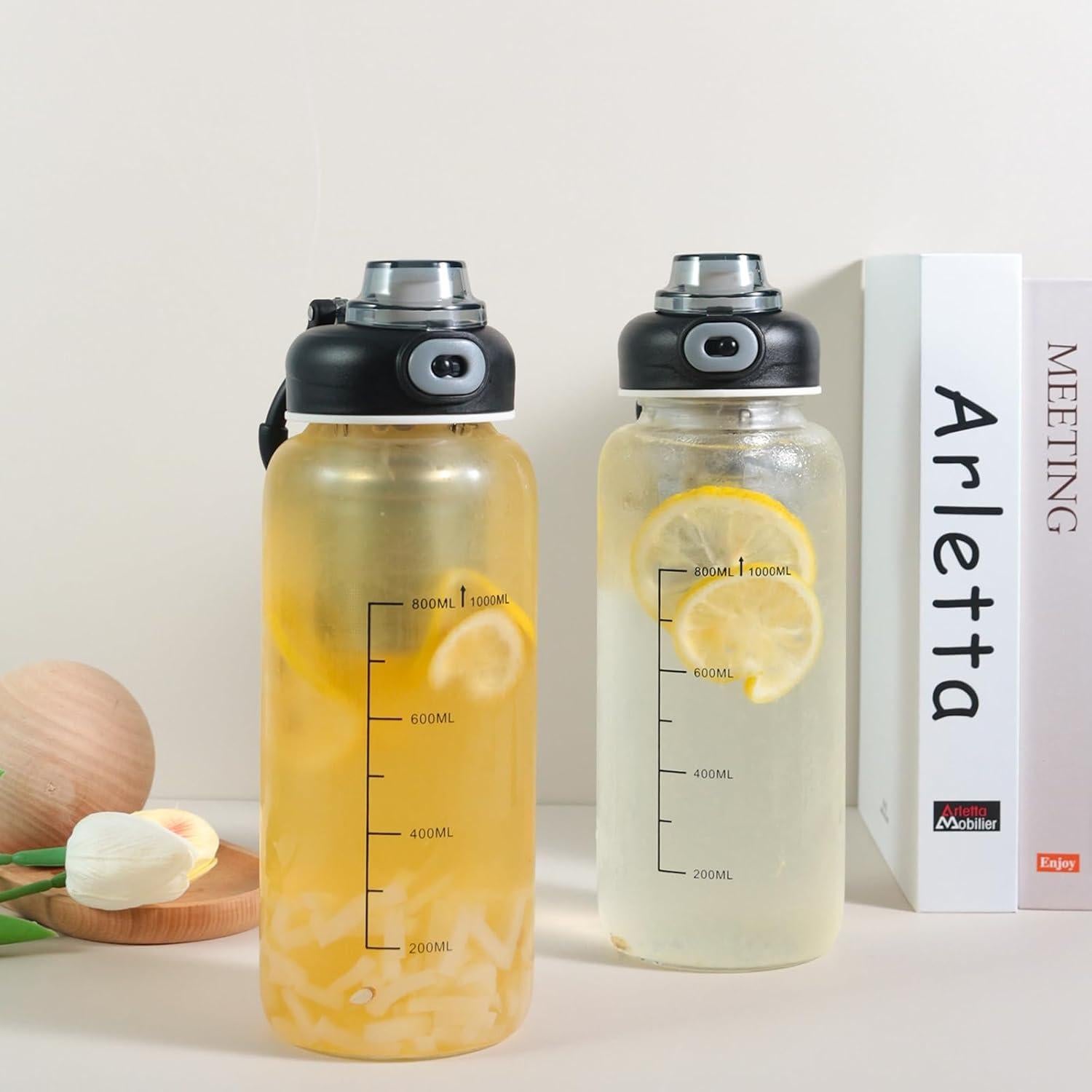 Botella de Agua de Vidrio Borosilicato DNIENKGE 1009ml a Prueba de Fugas