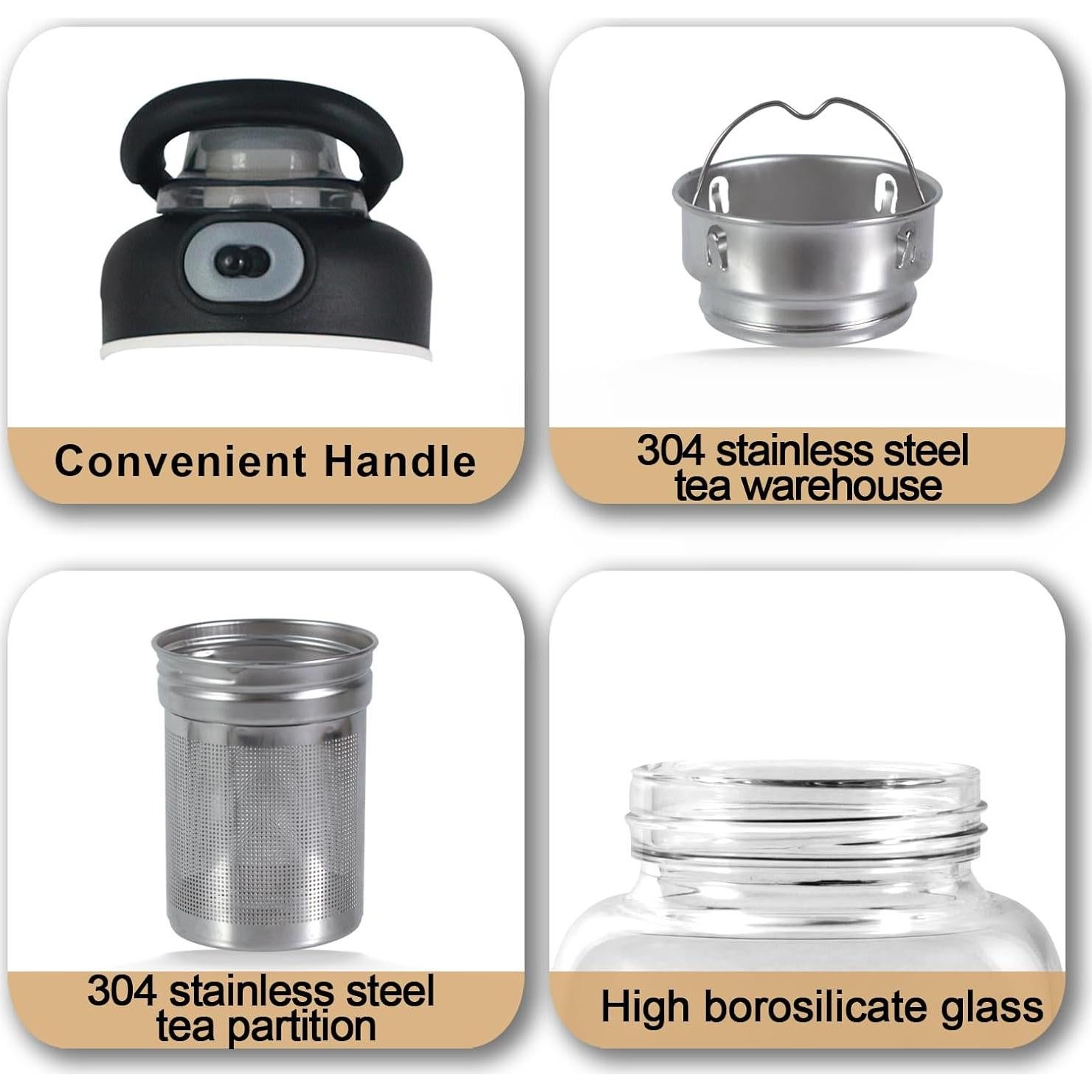 Botella de Agua de Vidrio Borosilicato DNIENKGE 1009ml a Prueba de Fugas