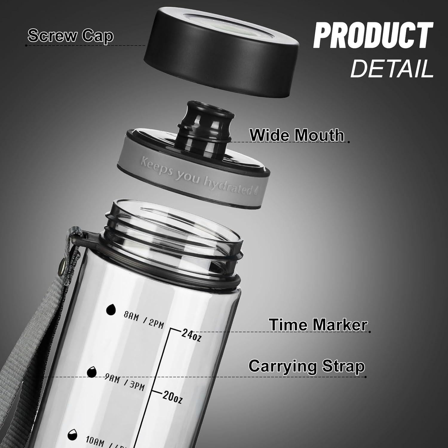 Botella de Agua Reutilizable Doseno 28Oz Negra con Marcador