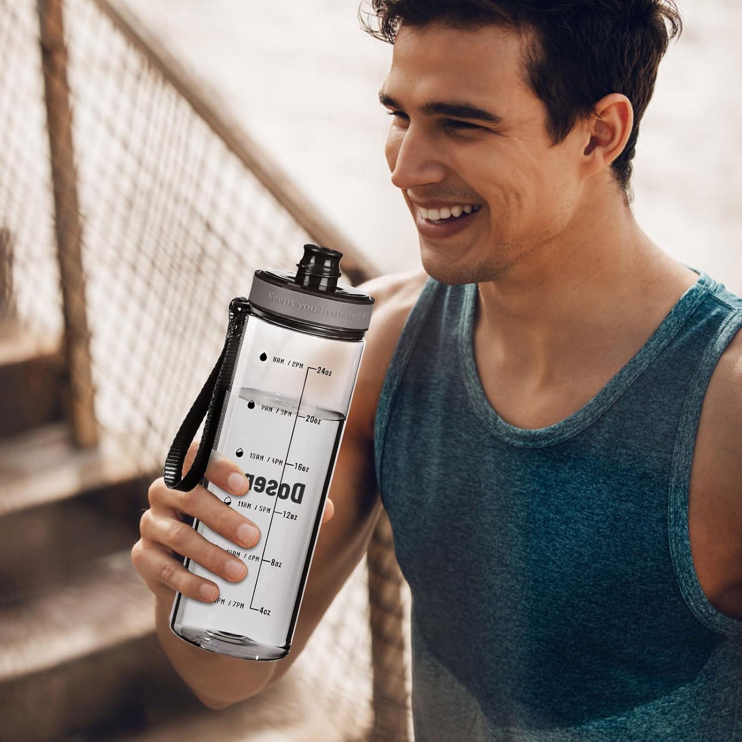 Botella de Agua Reutilizable Doseno 28Oz Negra con Marcador