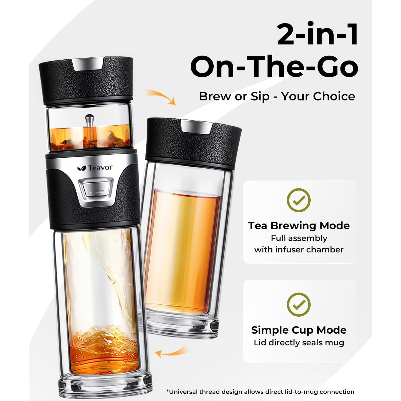 Botella Infusora de Té TEAVOR 463ml Doble Pared Negra