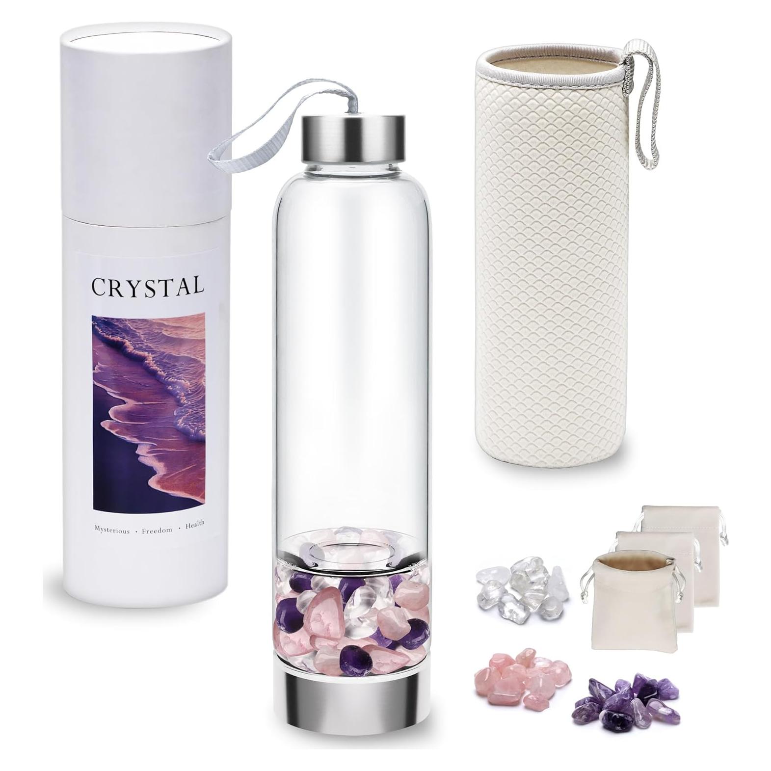 Botella de Agua de Cristal DiDiBirDi 500ml con 3 Cristales Intercambiables