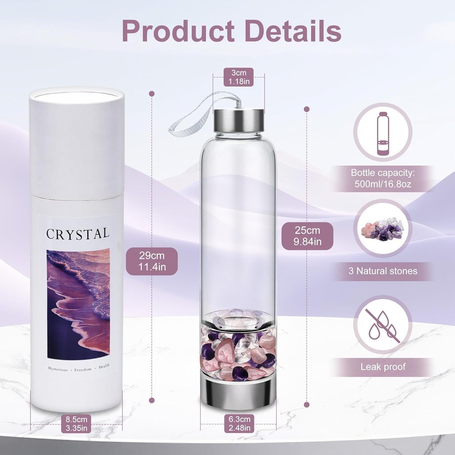 Botella de Agua de Cristal DiDiBirDi 500ml con 3 Cristales Intercambiables