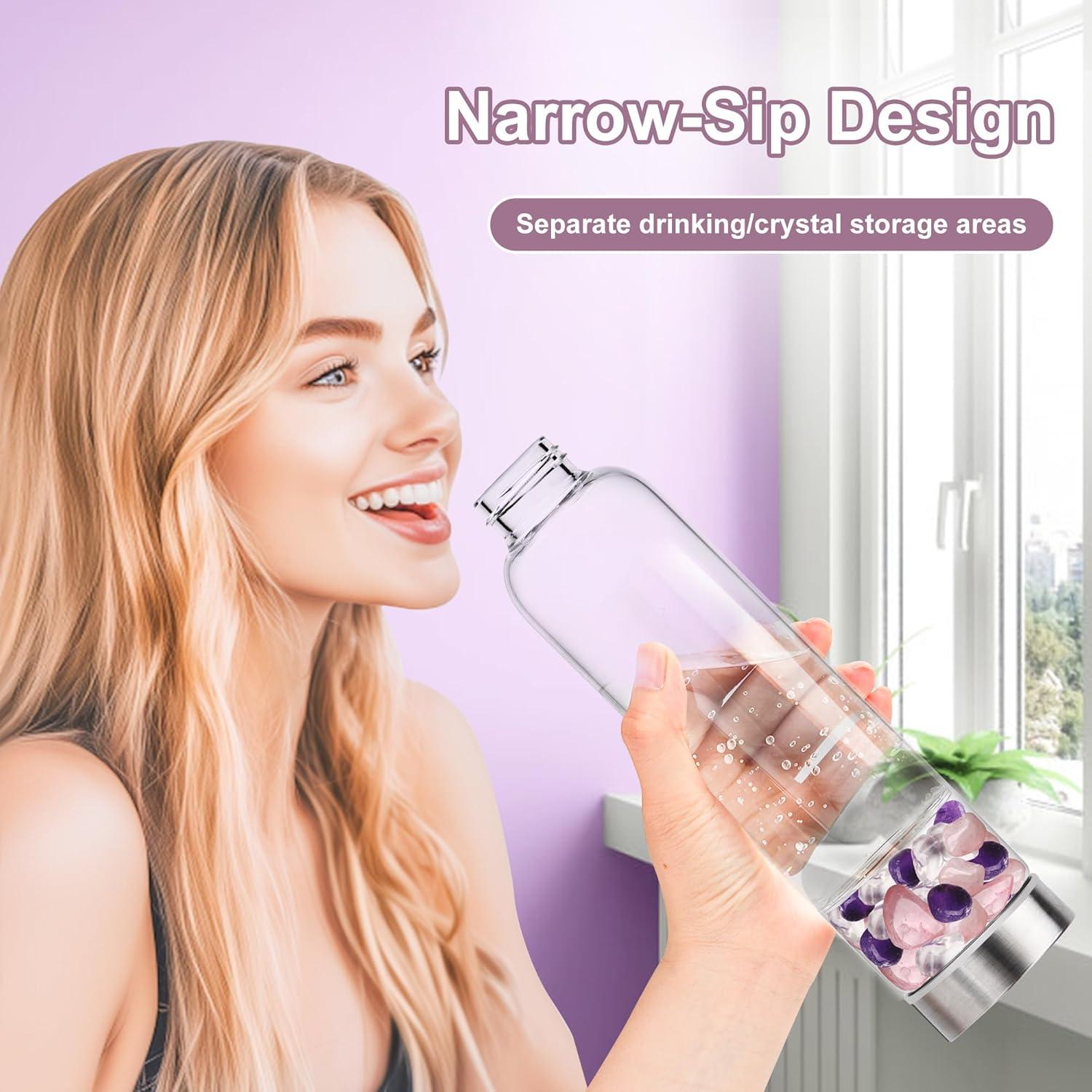 Botella de Agua de Cristal DiDiBirDi 500ml con 3 Cristales Intercambiables