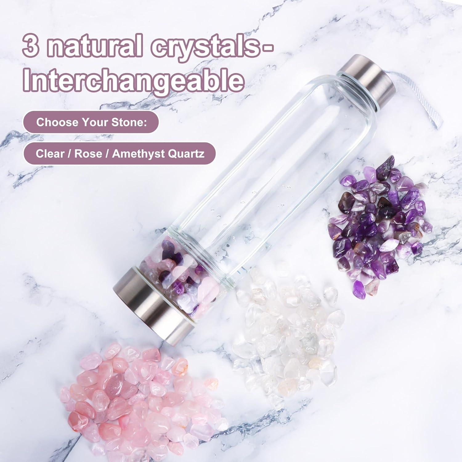 Botella de Agua de Cristal DiDiBirDi 500ml con 3 Cristales Intercambiables