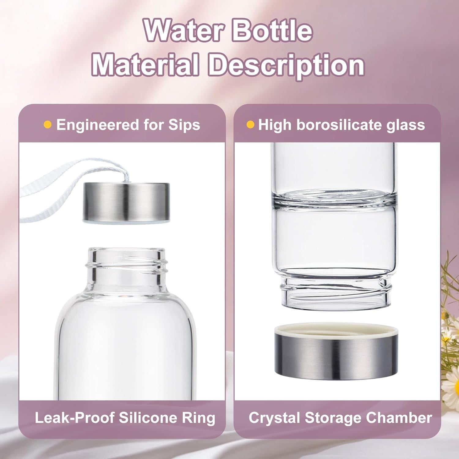 Botella de Agua de Cristal DiDiBirDi 500ml con 3 Cristales Intercambiables