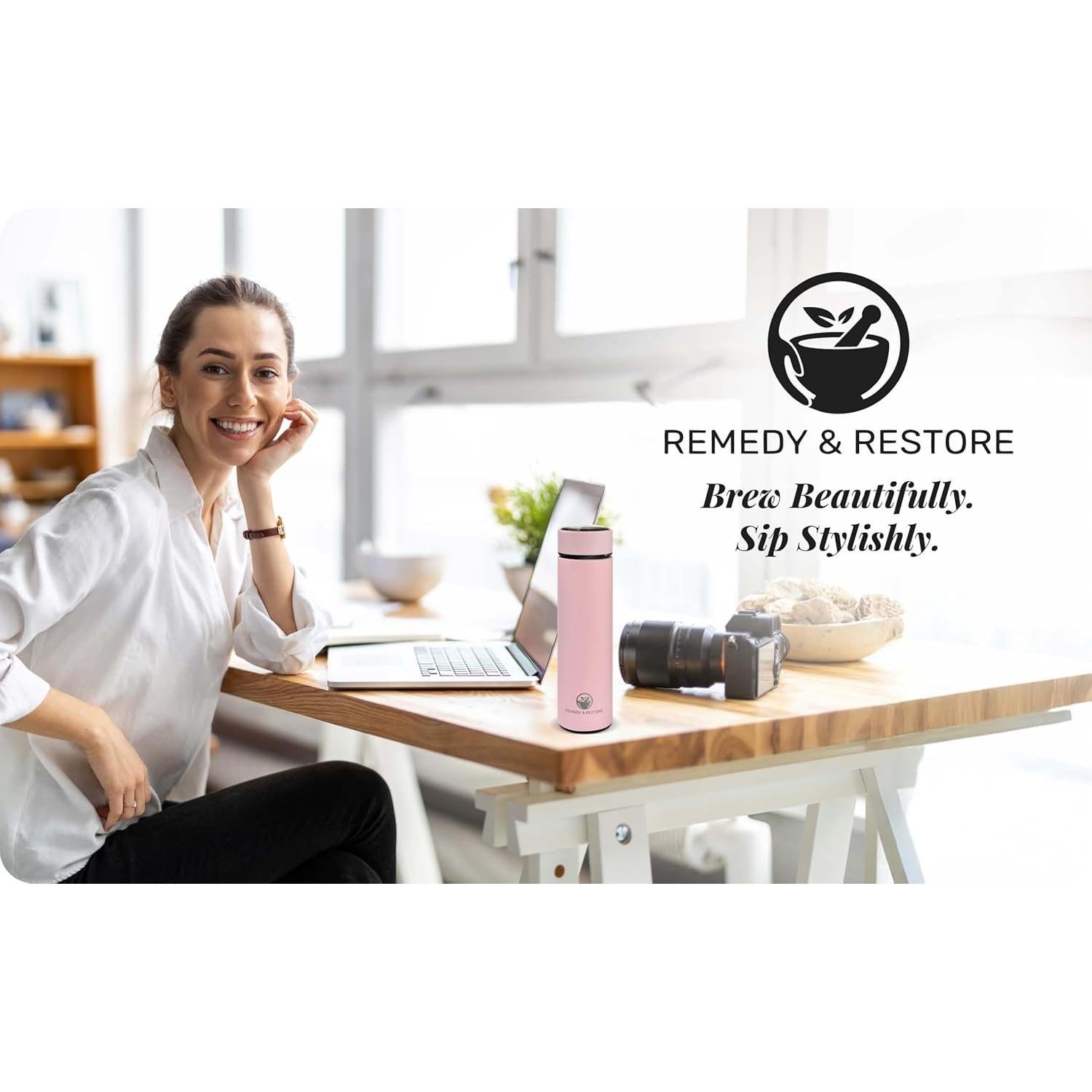 Botella de Té Rosa Remedy & Restore 350ml con Infusor