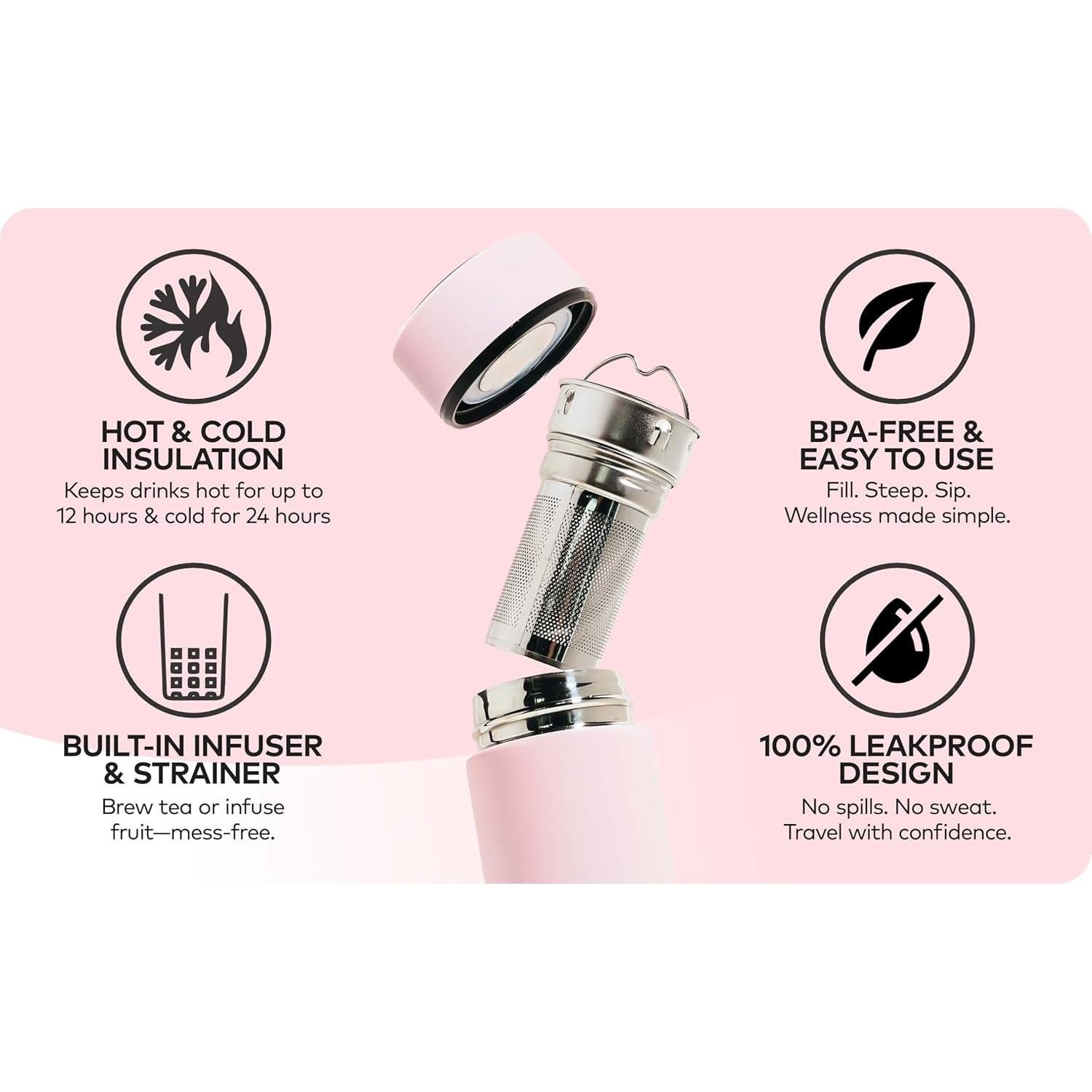 Botella de Té Rosa Remedy & Restore 350ml con Infusor