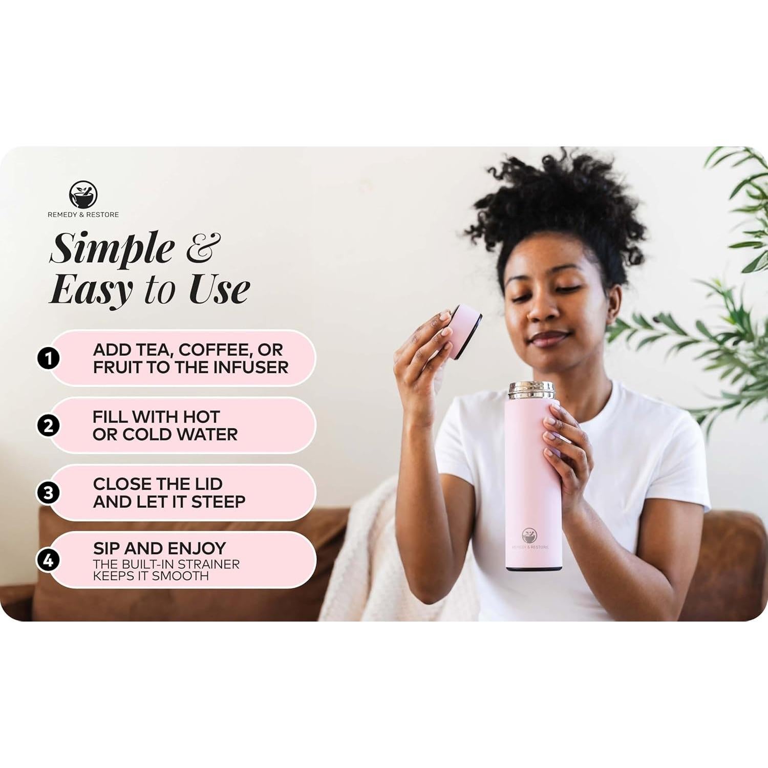 Botella de Té Rosa Remedy & Restore 350ml con Infusor