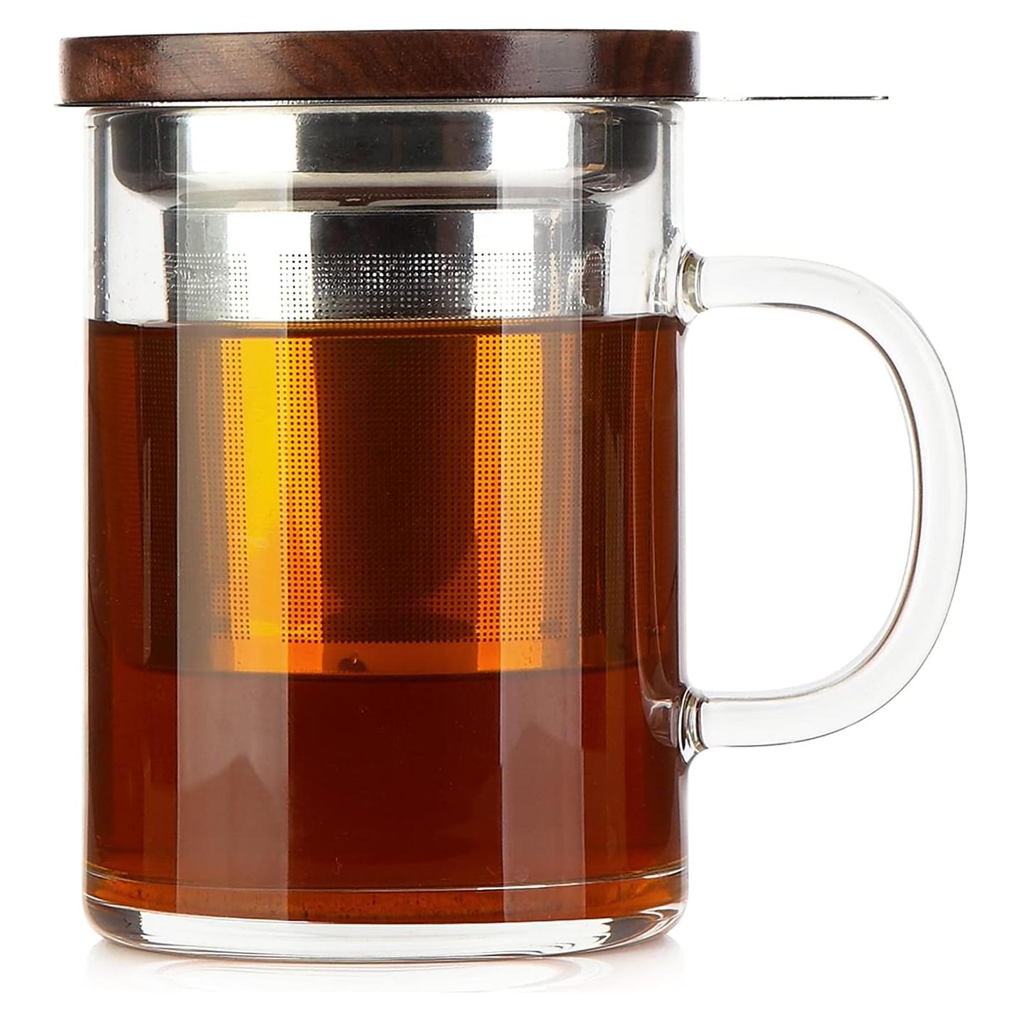 Taza de Té COMI de Vidrio con Infusor y Tapa de Nogal 400ml
