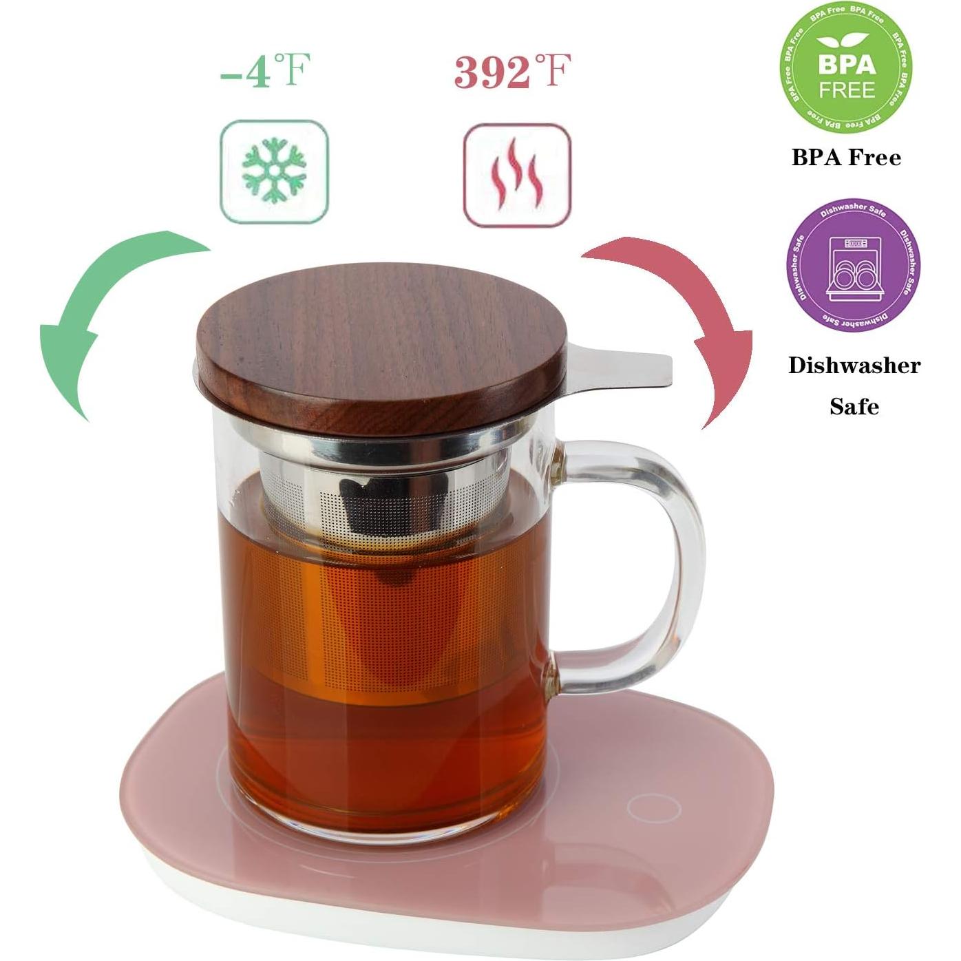Taza de Té COMI de Vidrio con Infusor y Tapa de Nogal 400ml