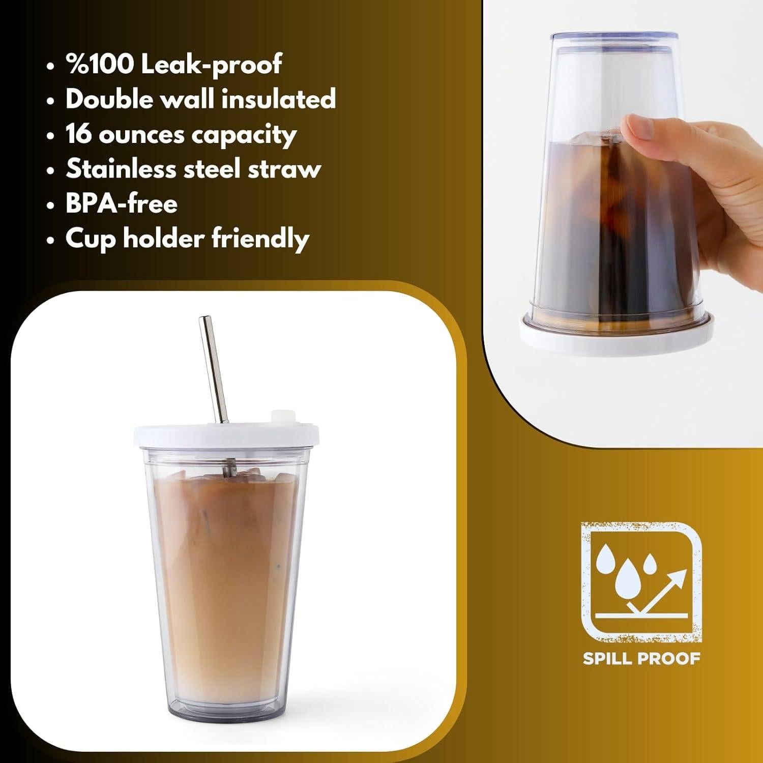 Taza de Café Helado Reutilizable SEFAONUR 16 Oz Aislada