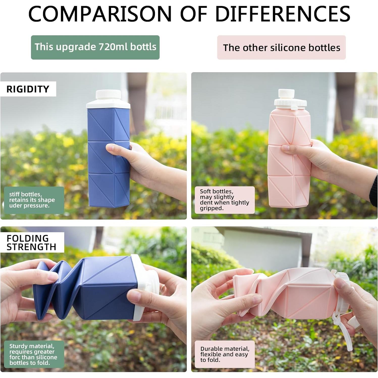 Botella de Agua Plegable Popdigito 720ml Ligera a Prueba de Fugas