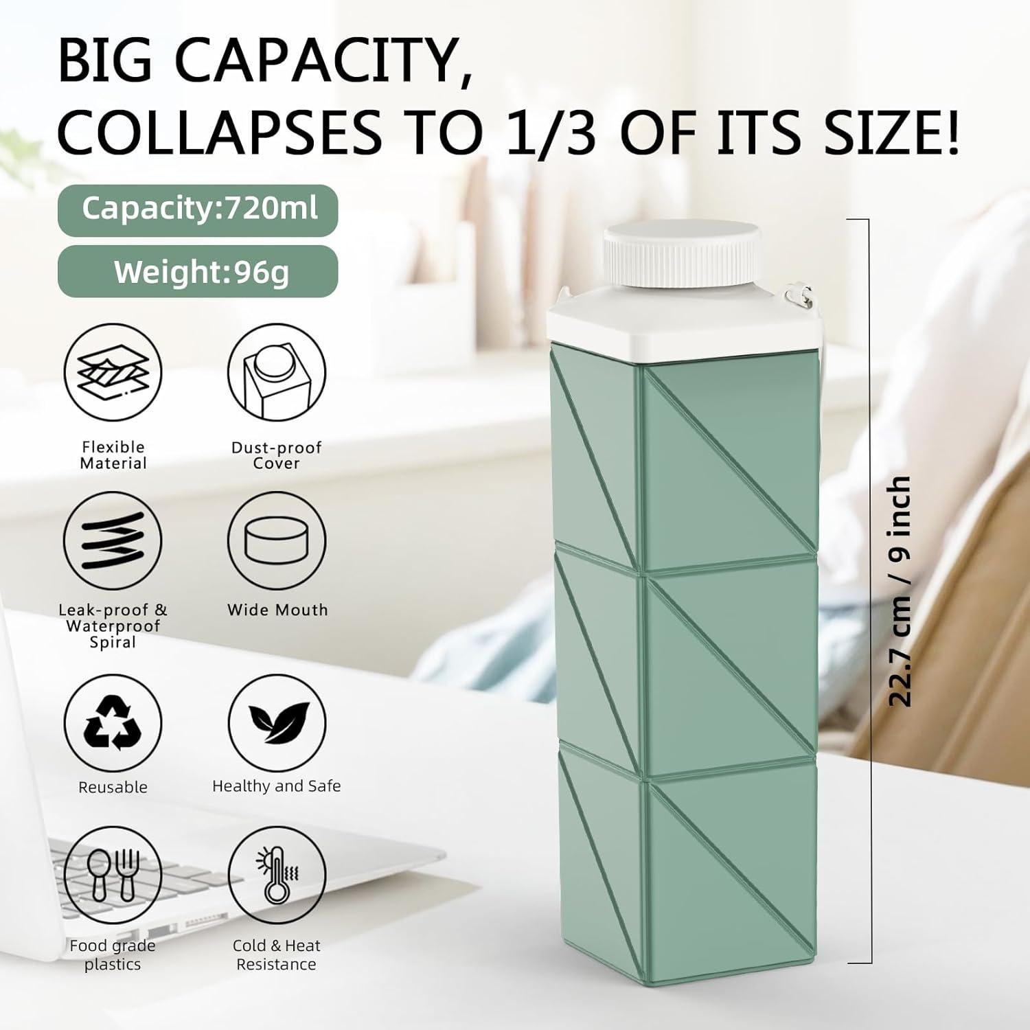 Botella de Agua Plegable Popdigito 720ml Ligera a Prueba de Fugas