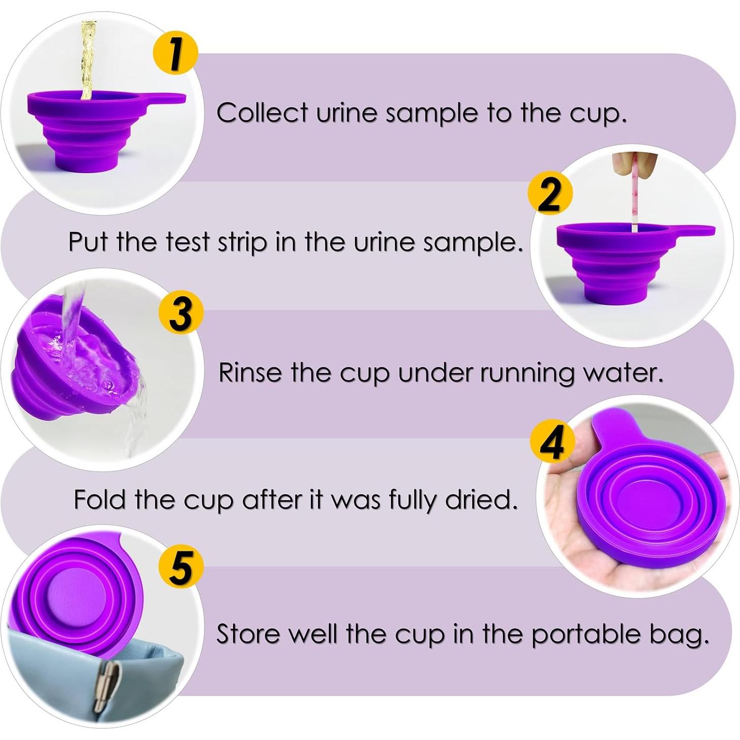 QMARK Collapsible Silicone Pee Cups for Ovulation and Pregnancy Tests, 2 Pack with Travel Case, Reusable