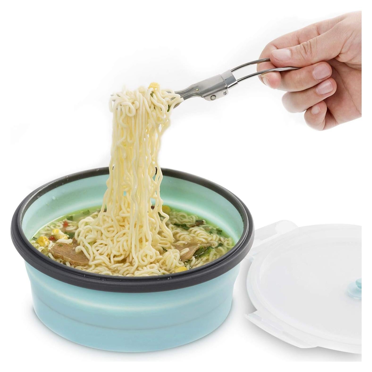 Bowl Colapsable ColorCoral 1200ml Silicona y Tenedor Acero