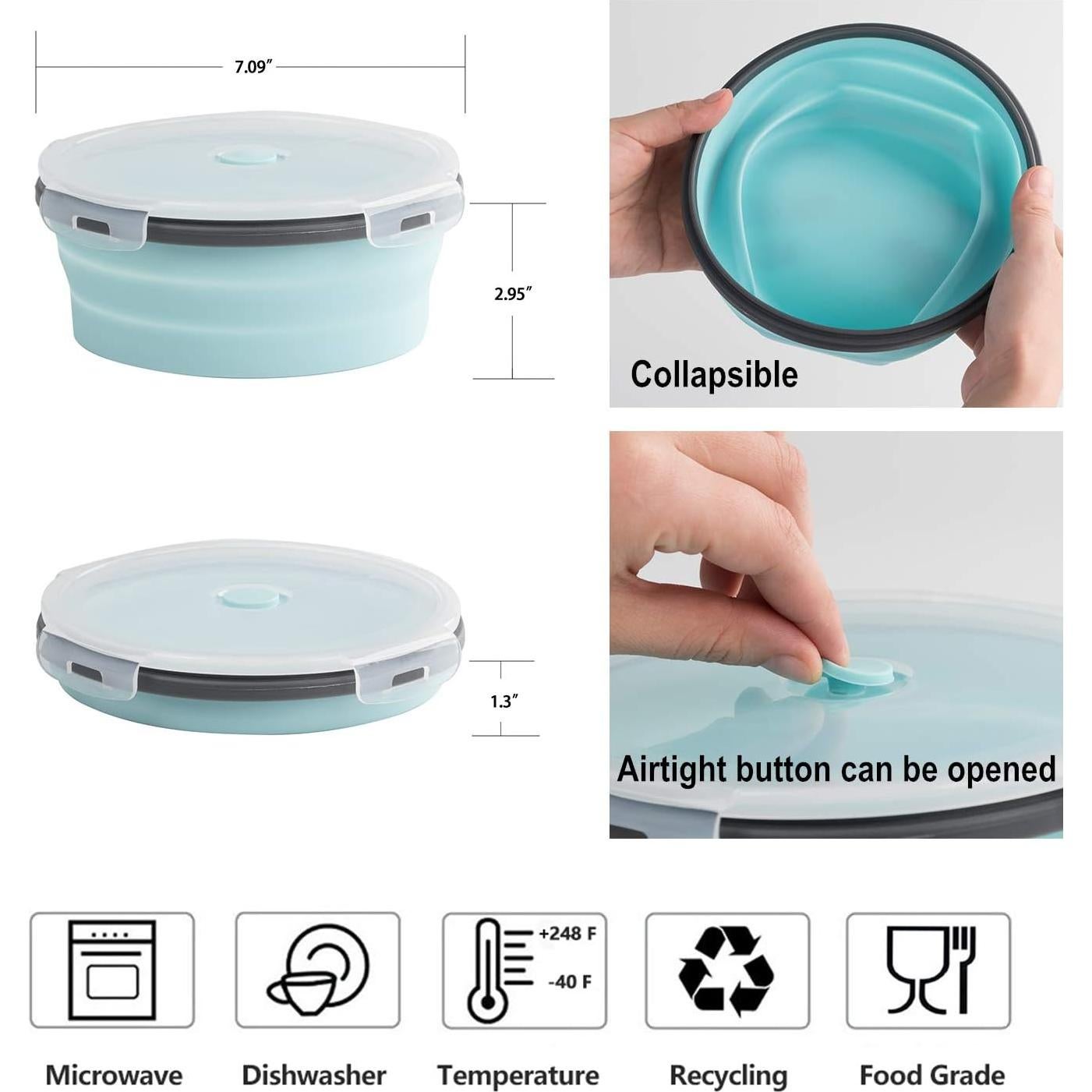 Bowl Colapsable ColorCoral 1200ml Silicona y Tenedor Acero