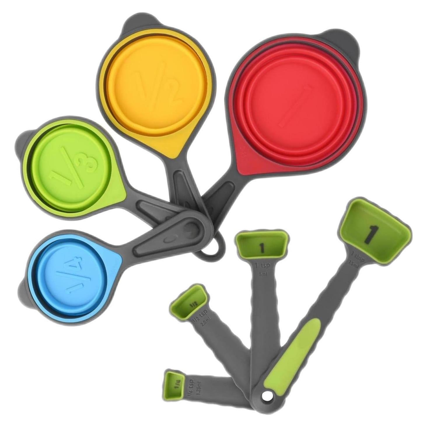 Juego de Tazas y Cucharas Medidoras Plegables Silicona Verde
