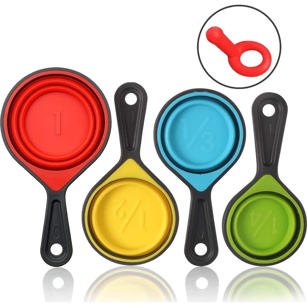 Set de Tazas y Cucharas Medidoras Plegables Silicona 8 Piezas