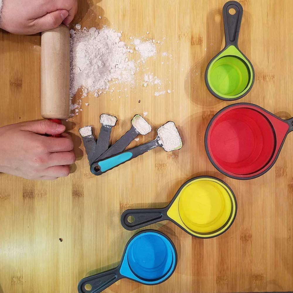 Set de Tazas y Cucharas Medidoras Plegables Silicona 8 Piezas