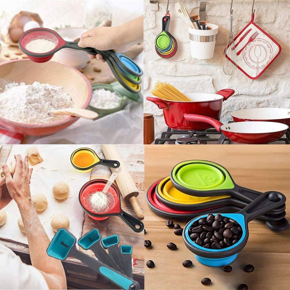 Set de Tazas y Cucharas Medidoras Plegables Silicona 8 Piezas