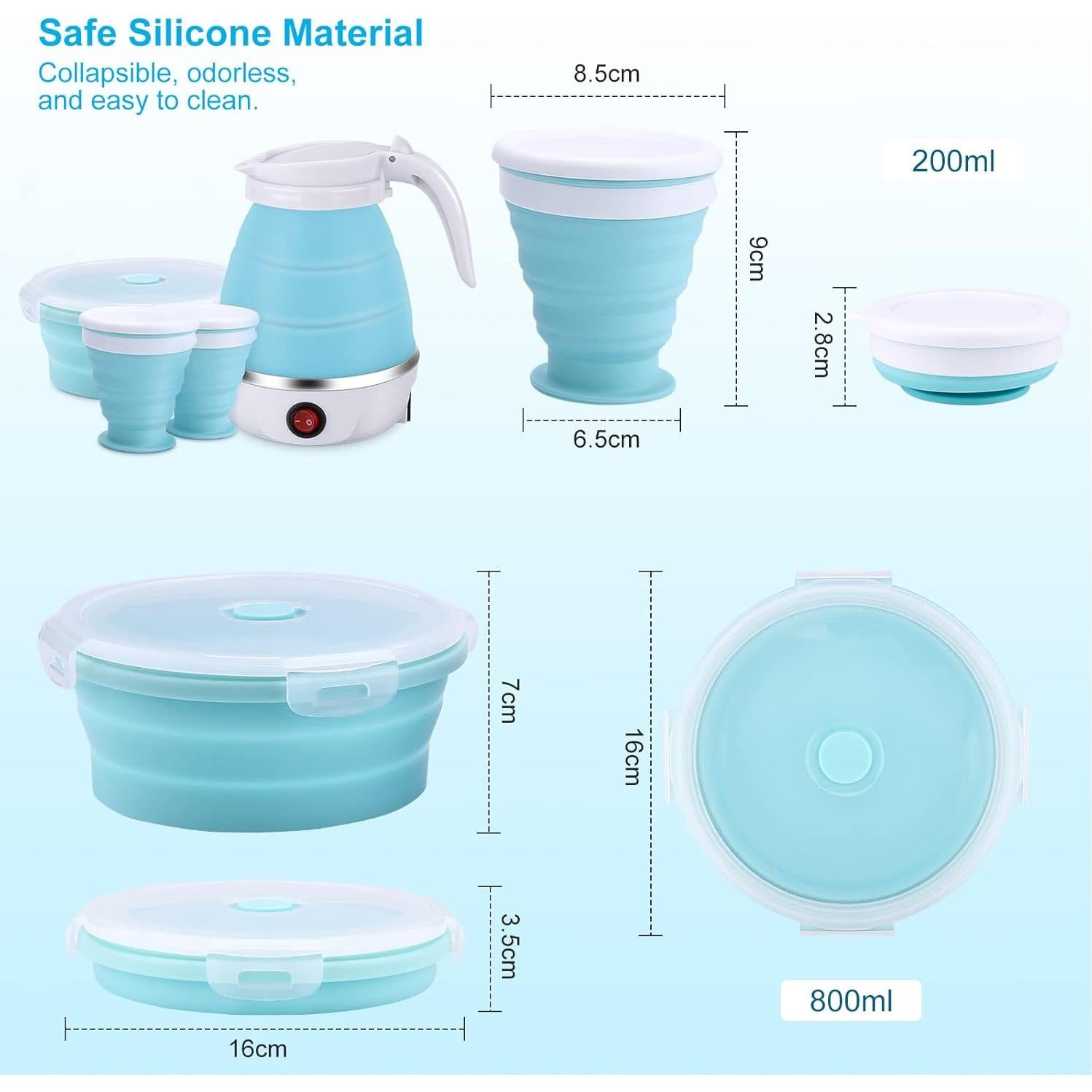 Hervidor Eléctrico Plegable WADEO 600ml 400W Azul