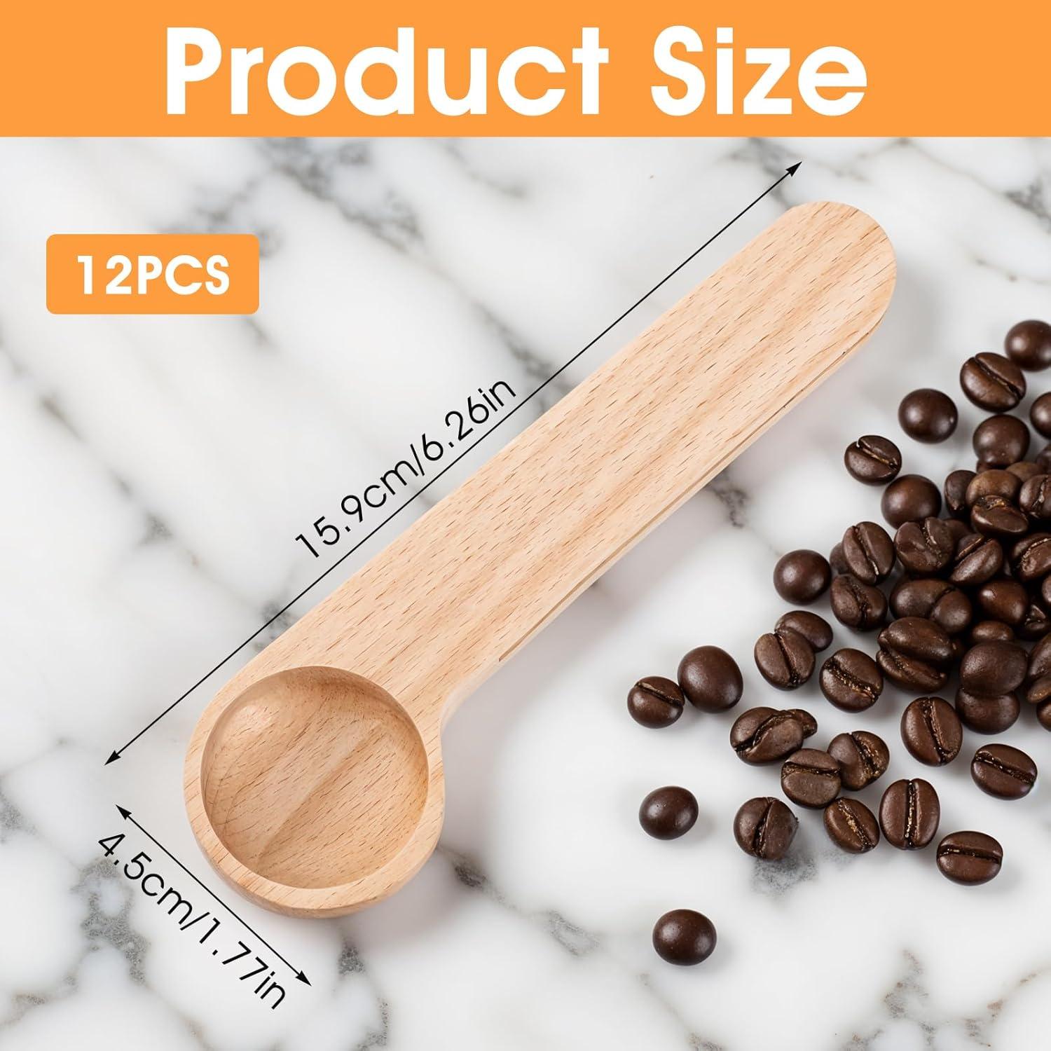 Set de 12 Cucharas de Madera con Clip Sello para Café