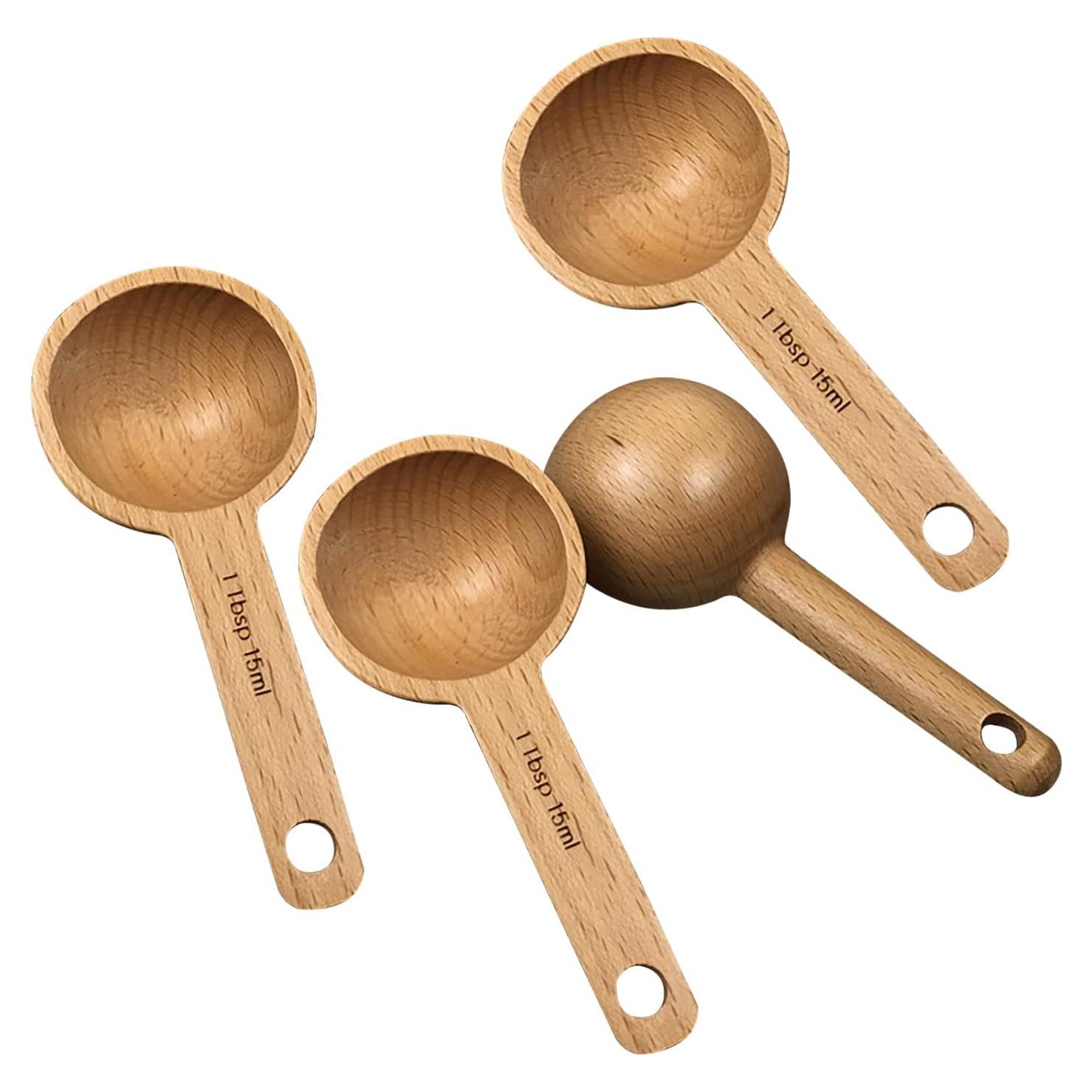 4 Cucharas Medidoras de Madera KVMORZE 15ml para Café y Especias
