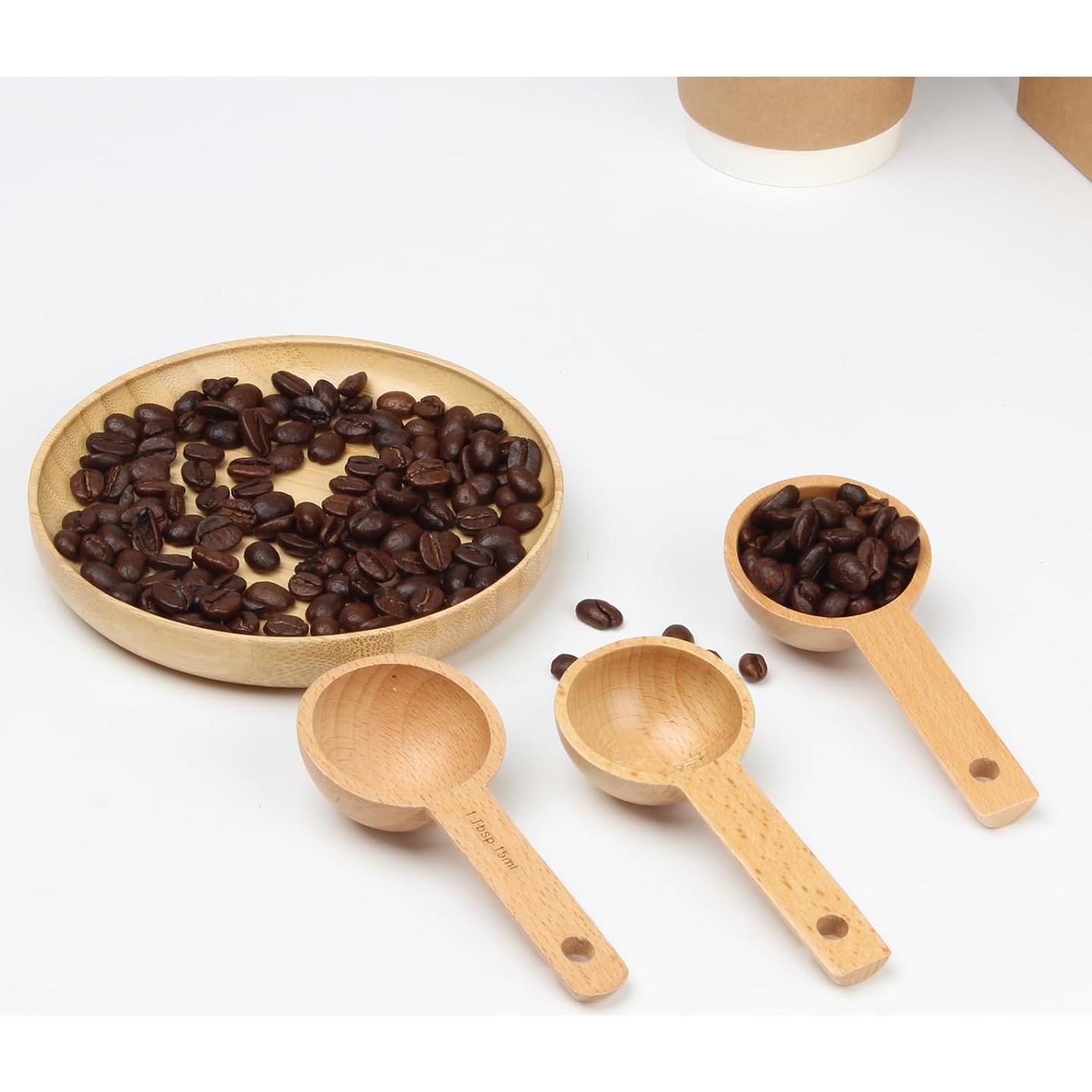 4 Cucharas Medidoras de Madera KVMORZE 15ml para Café y Especias