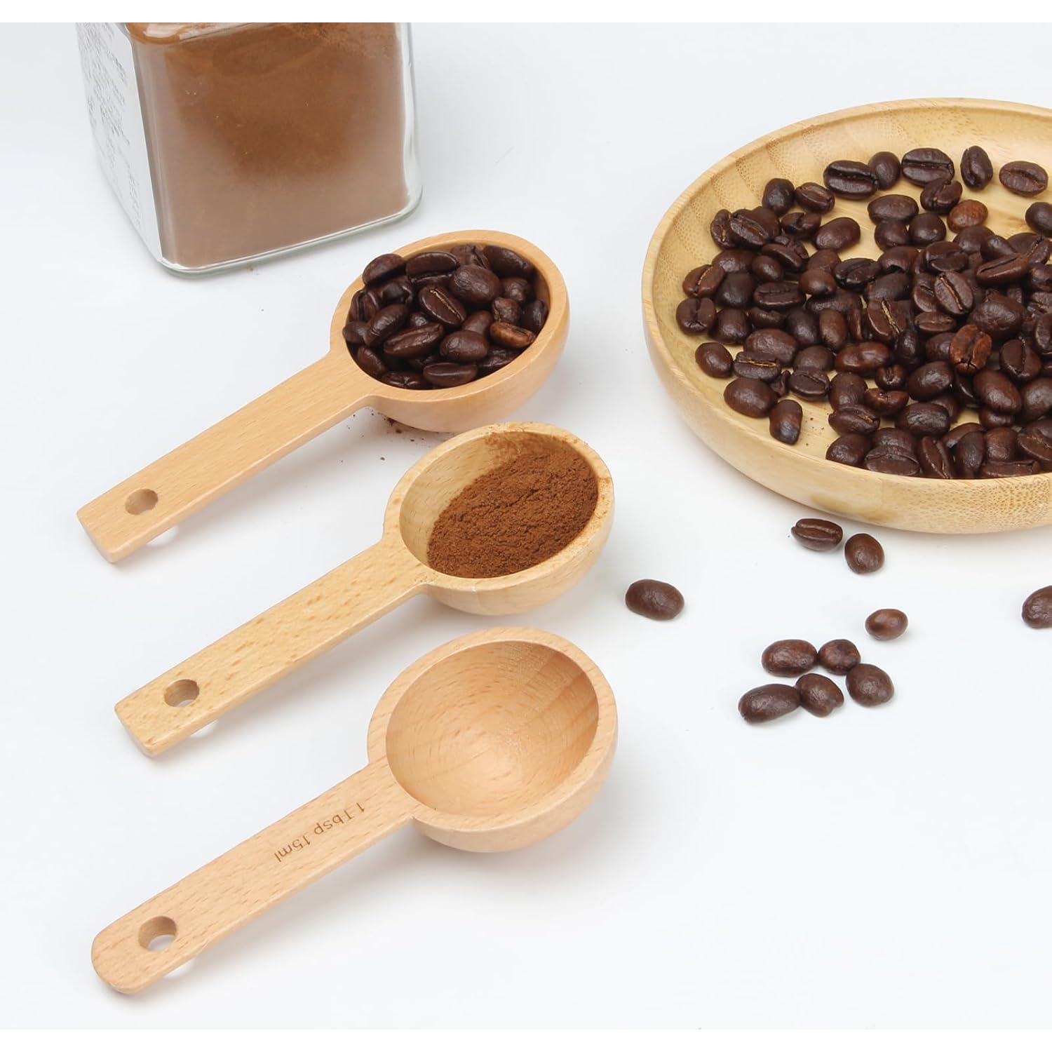 4 Cucharas Medidoras de Madera KVMORZE 15ml para Café y Especias