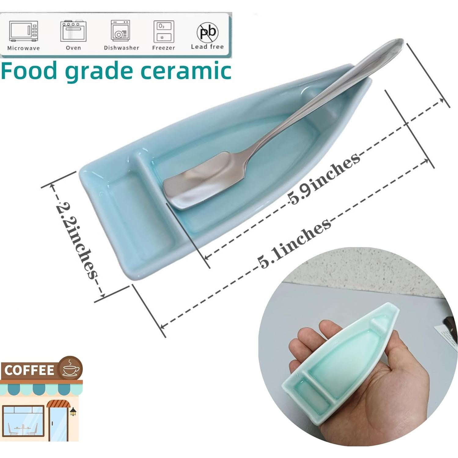 Juego de Cuchara y Soporte de Caf&eacute; TOPYOKK Barco Turquesa