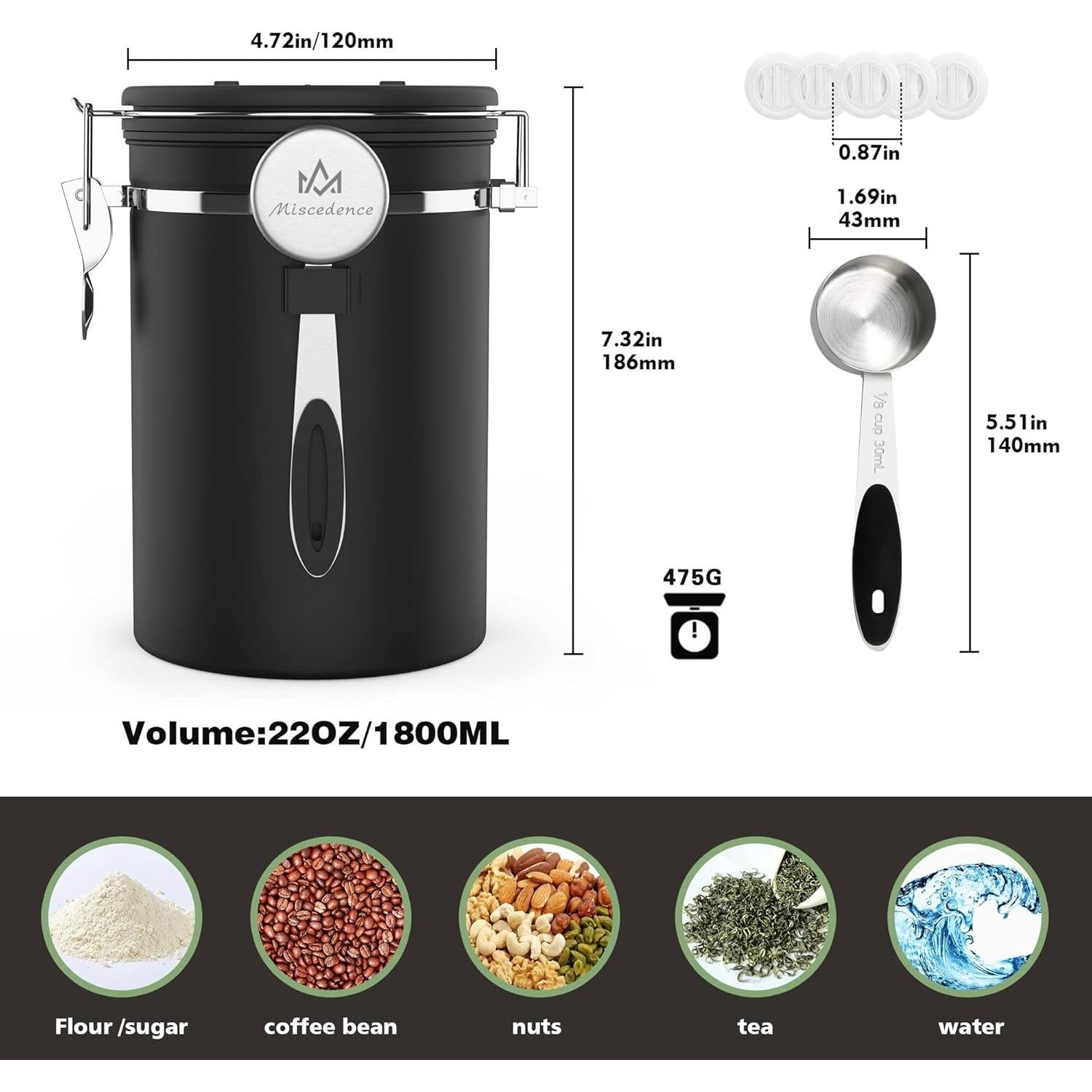 Contenedor Hermético de Café Miscedence 620g Acero Inoxidable