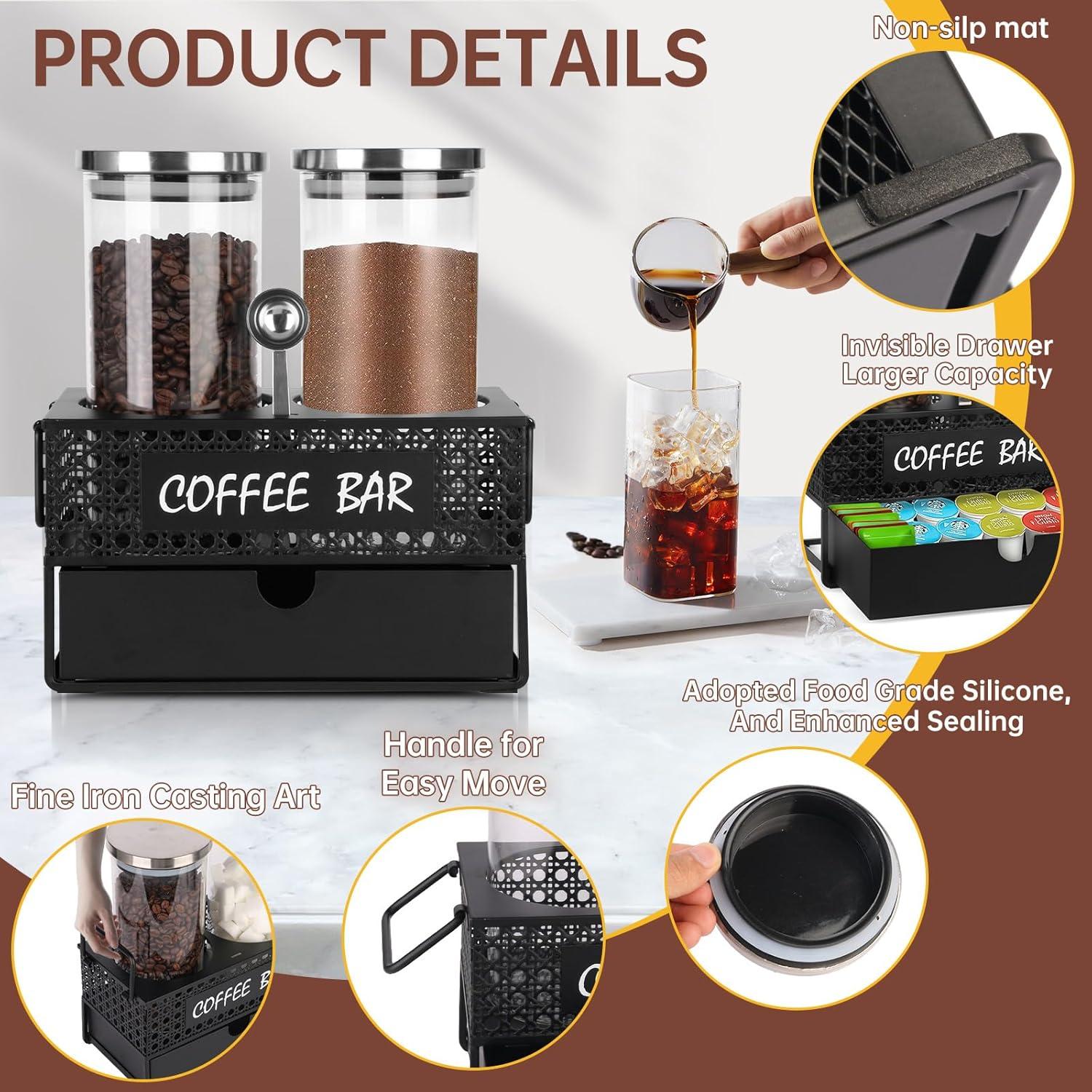 Contenedor de Café de Vidrio DYGZBLHT con Estante Negro 94oz