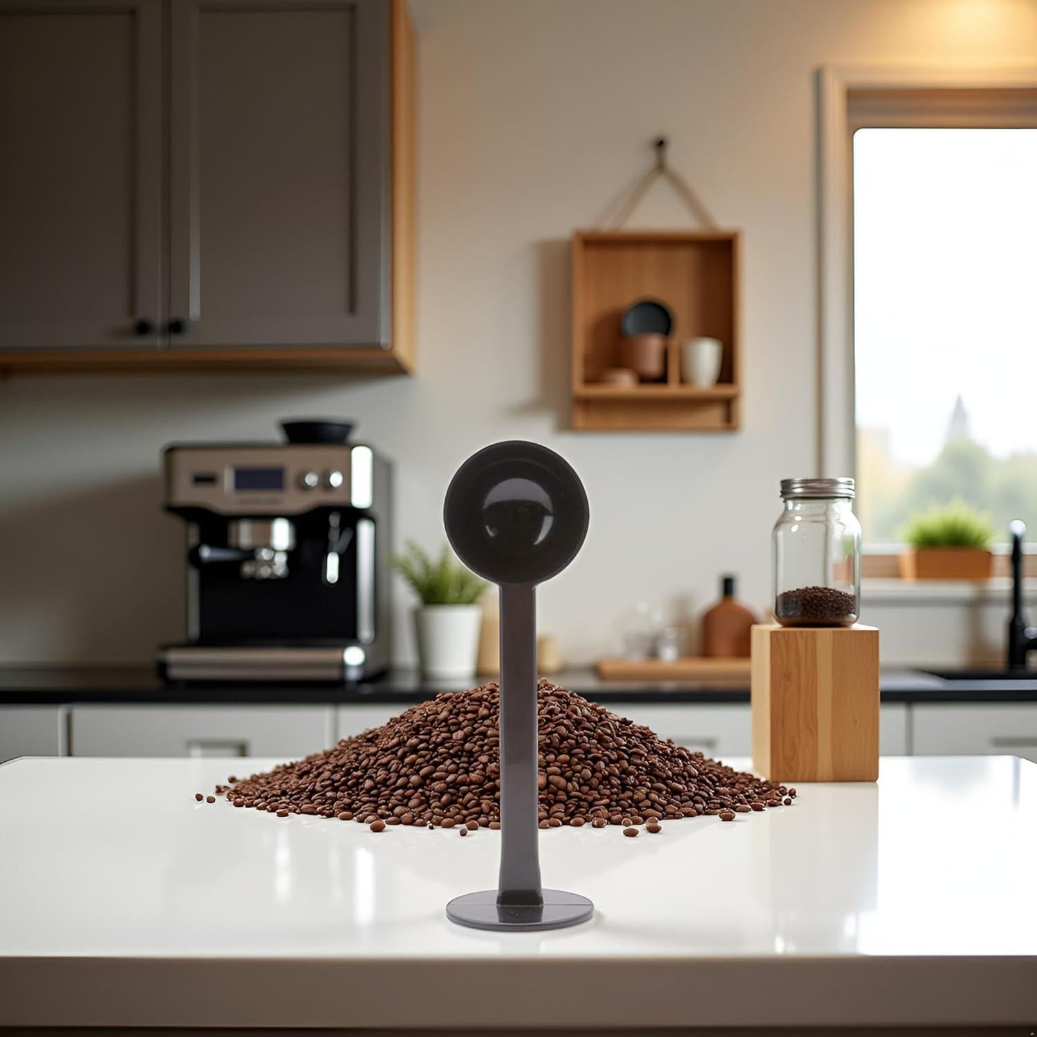 Cuchara de café 2-en-1 Sluswallow negra con prensador y medidor