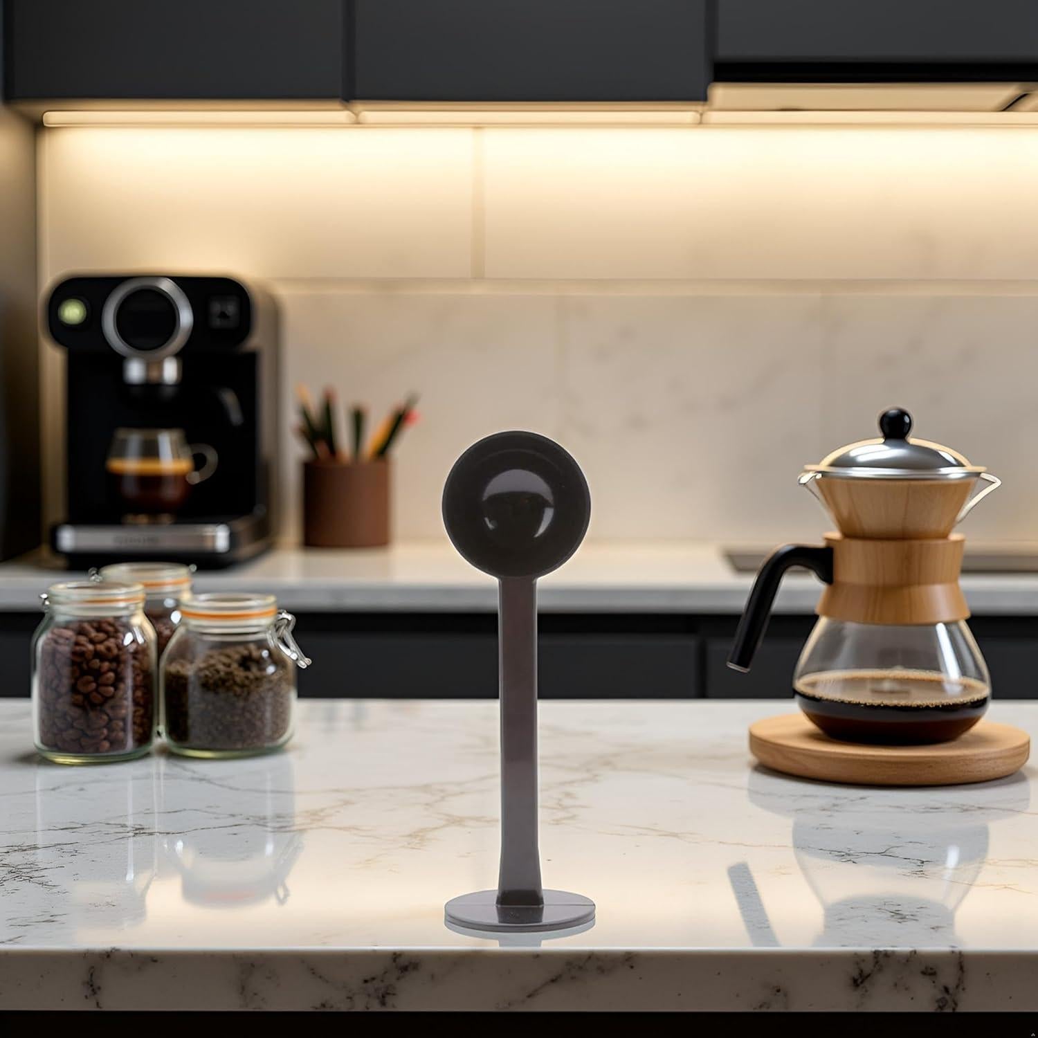 Cuchara de café 2-en-1 Sluswallow negra con prensador y medidor