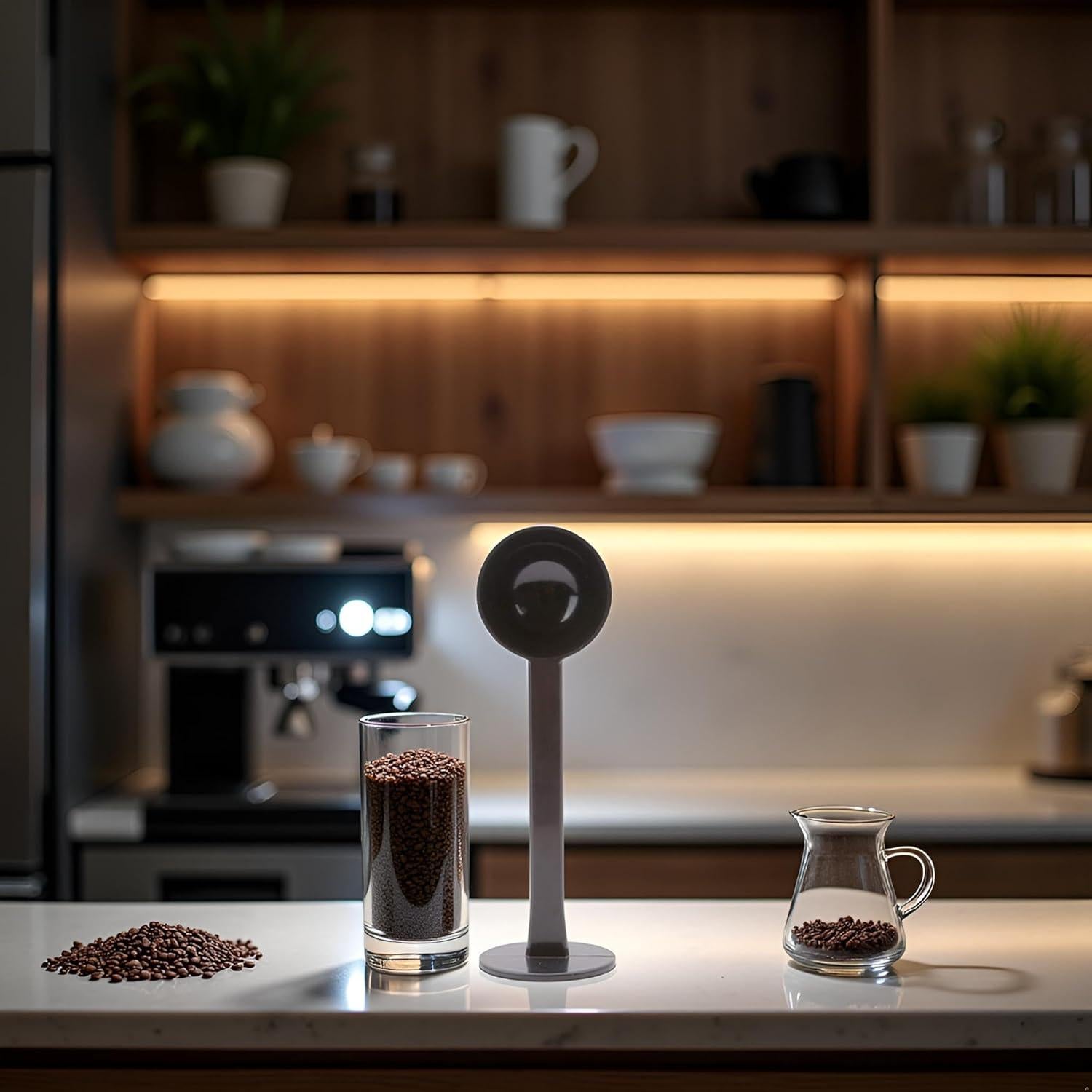 Cuchara de café 2-en-1 Sluswallow negra con prensador y medidor