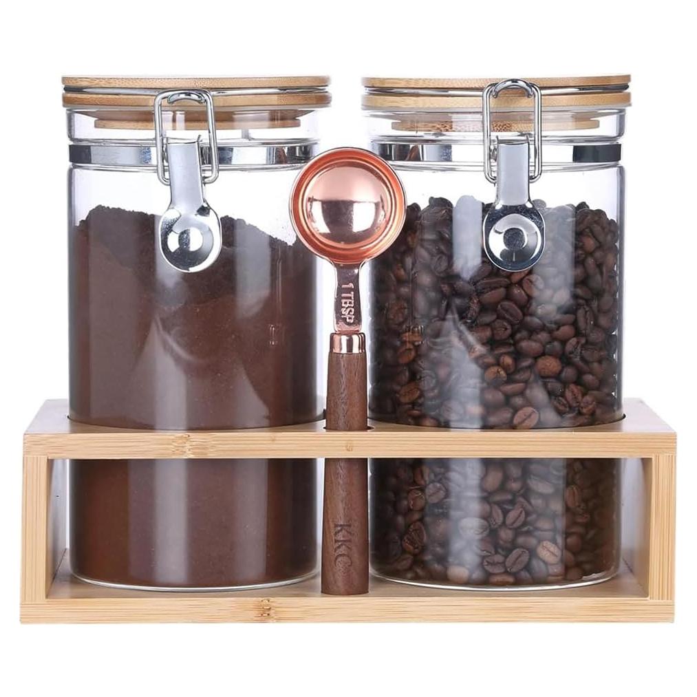 Tarros de Almacenamiento de Vidrio KKC 1200ml con Tapa de Bambú